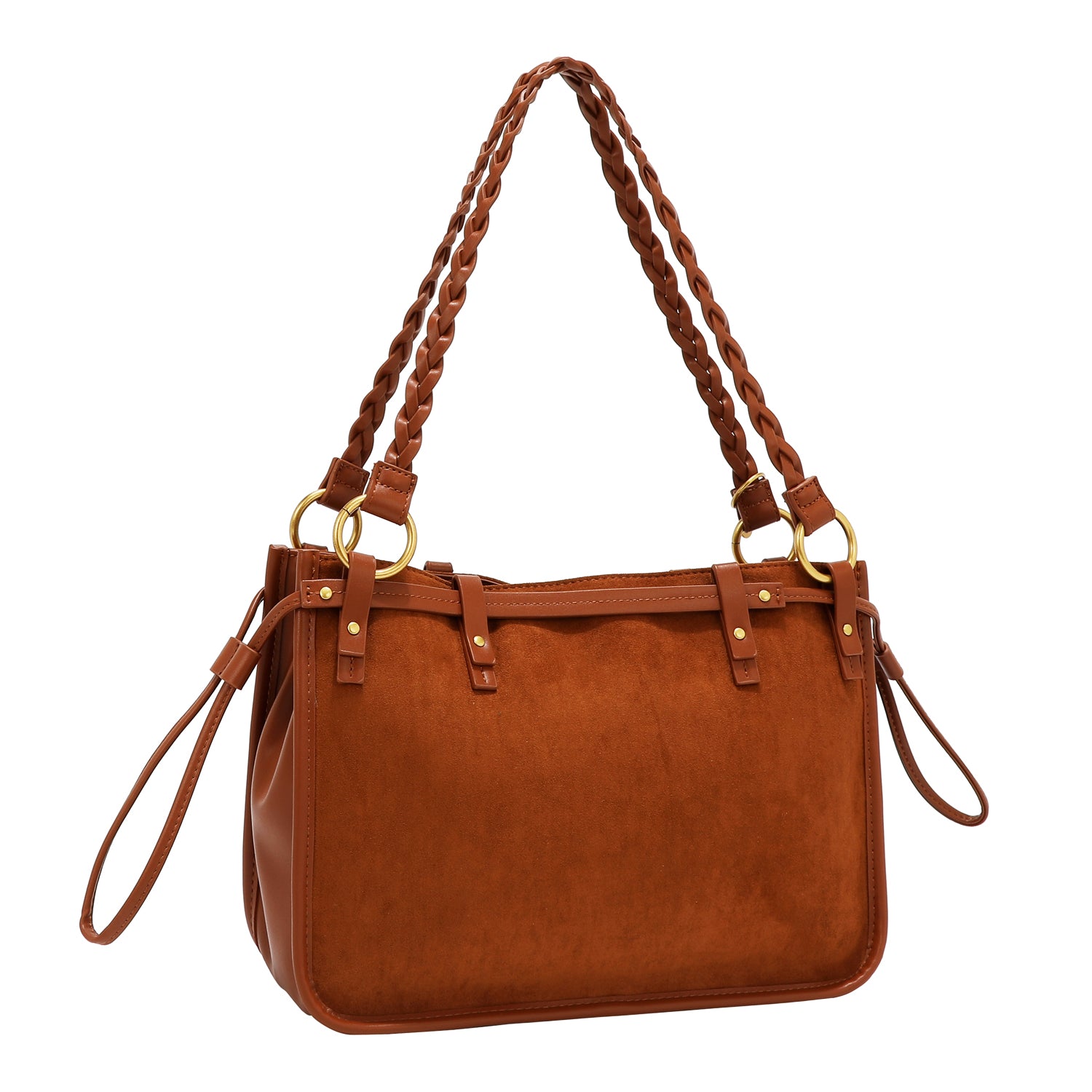 BOLSO DE MANO CON DISEÑO FLORAL (MARRON)