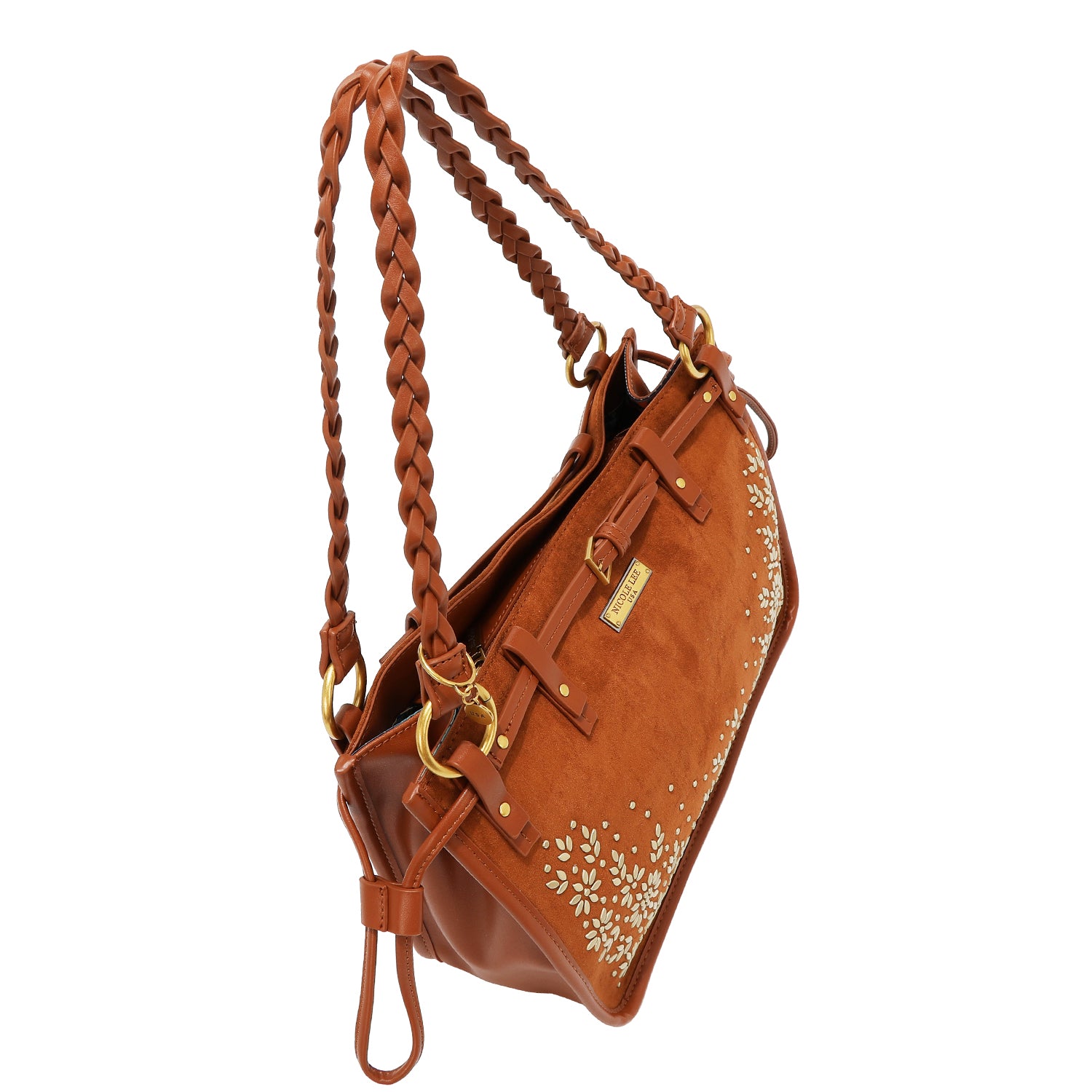 BOLSO DE MANO CON DISEÑO FLORAL (MARRON)