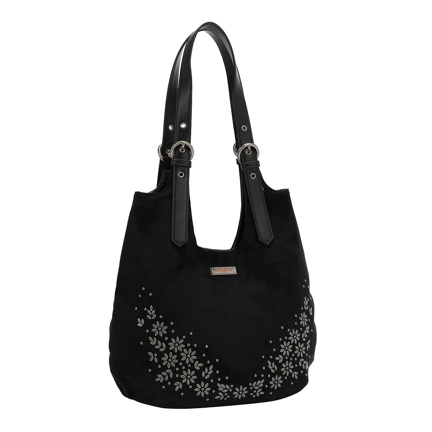 BOLSO HOBO CON DISEÑO FLORAL (NEGRO)