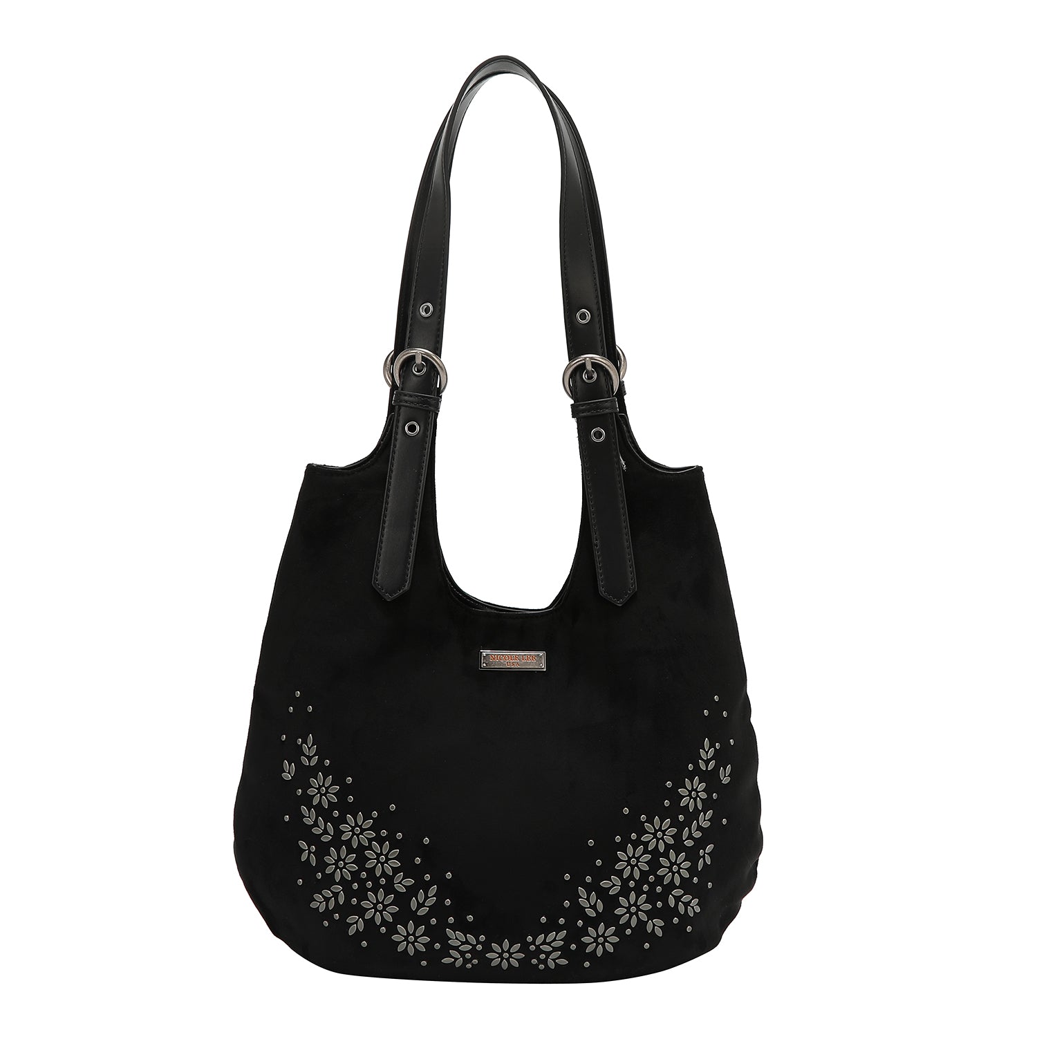 BOLSO HOBO CON DISEÑO FLORAL (NEGRO)