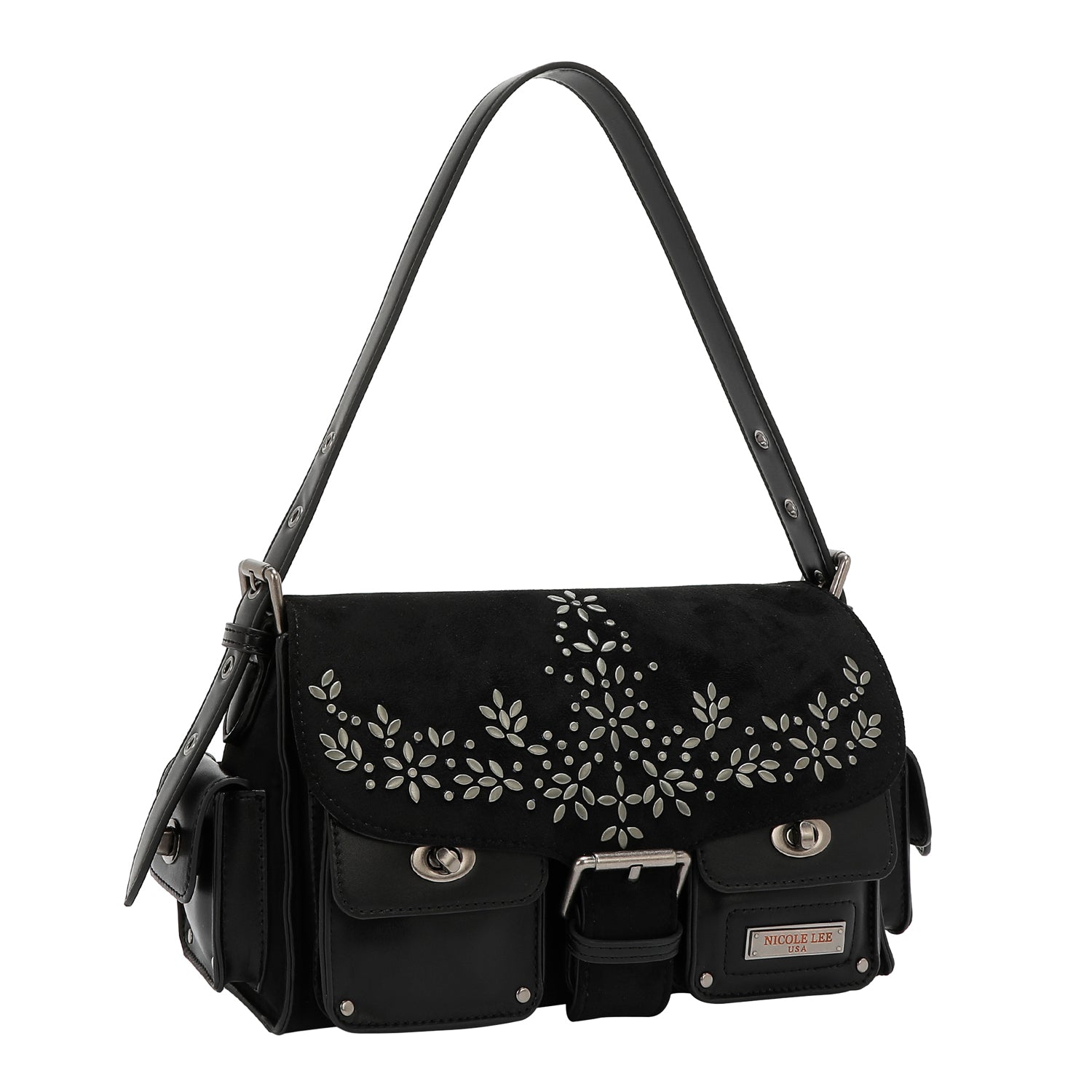BOLSO DE MANO CON DISEÑO FLORAL (NEGRO)