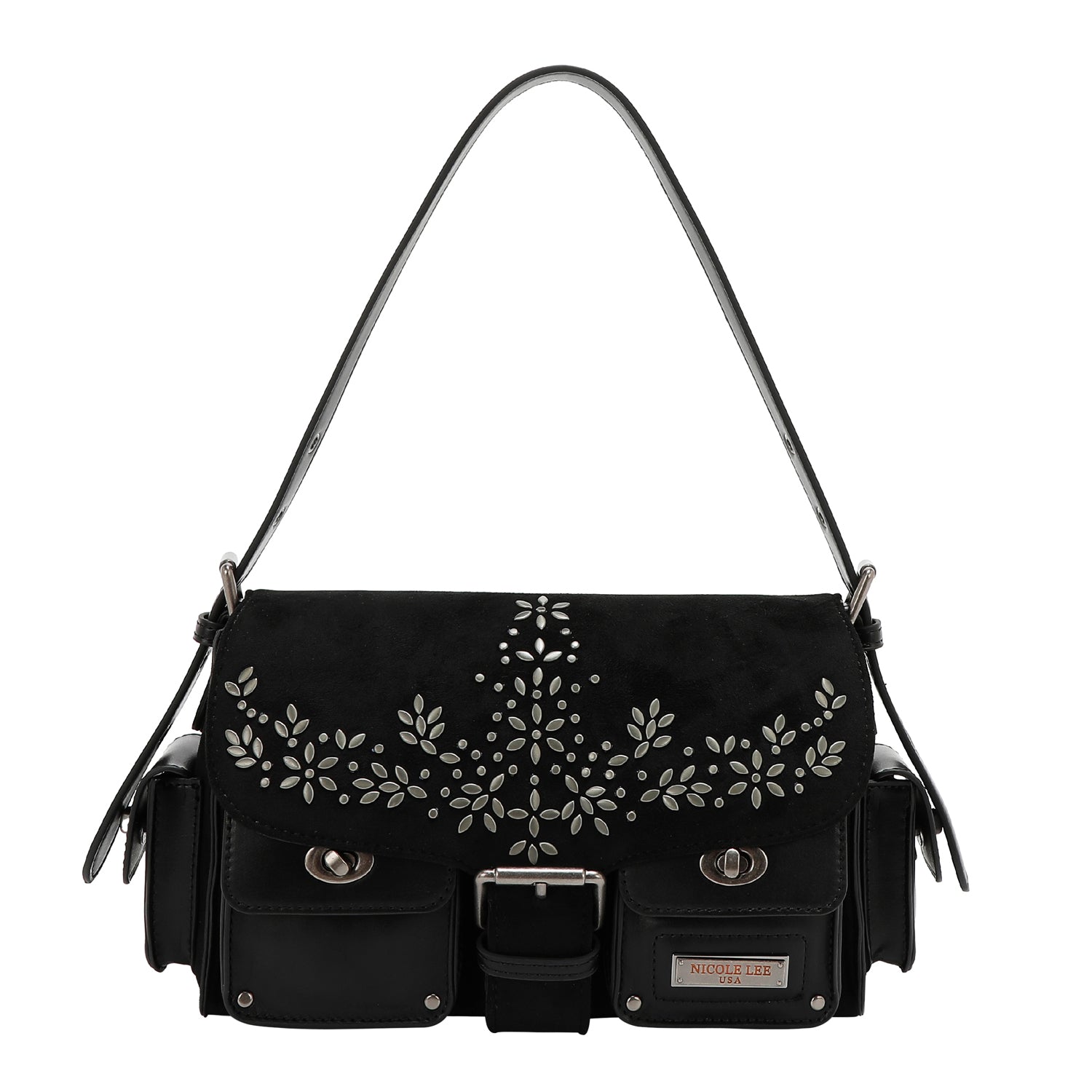 BOLSO DE MANO CON DISEÑO FLORAL (NEGRO)
