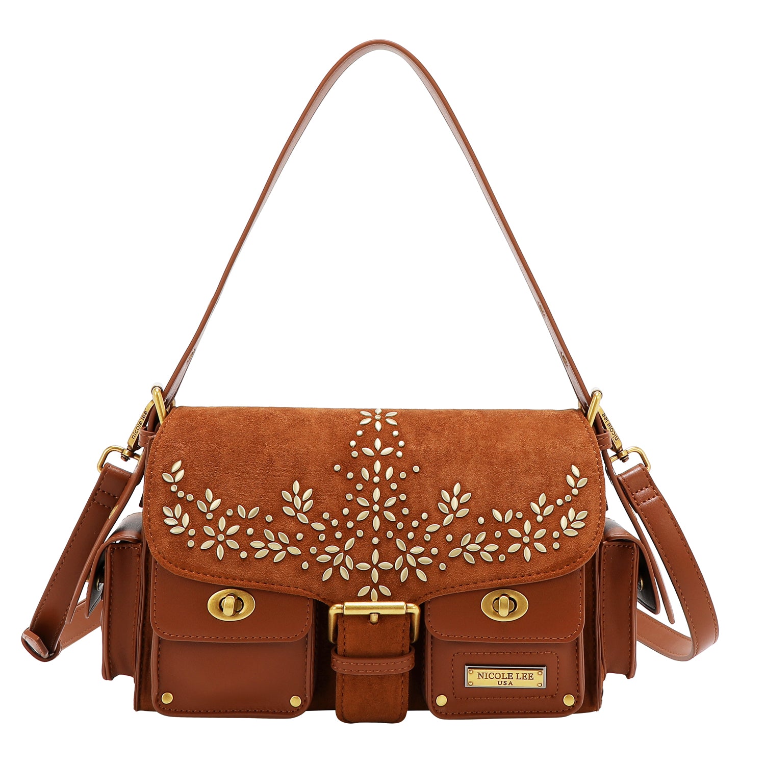 BOLSO DE MANO CON DISEÑO FLORAL (MARRON)