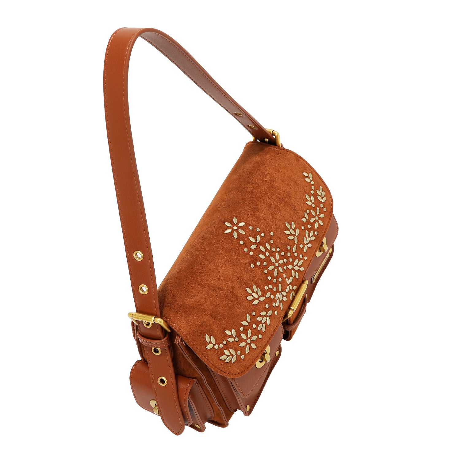 BOLSO DE MANO CON DISEÑO FLORAL (MARRON)
