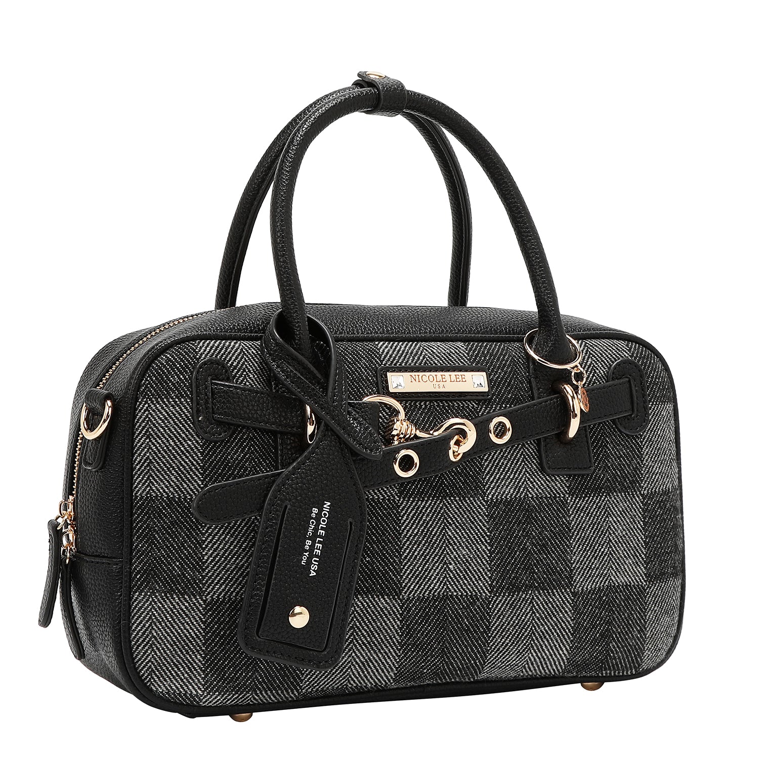 BOLSO BOSTON CHIC CON CUADROS (NEGRO)