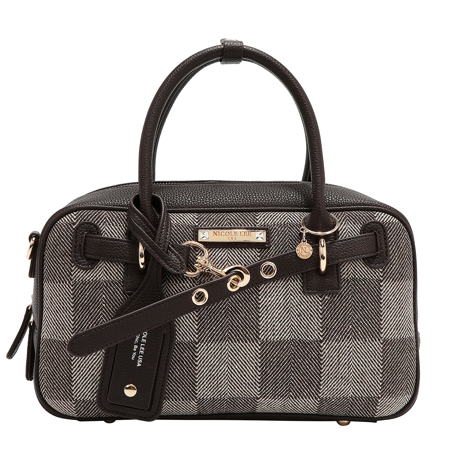 BOLSO BOSTON CHIC CON CUADROS (MARRON)