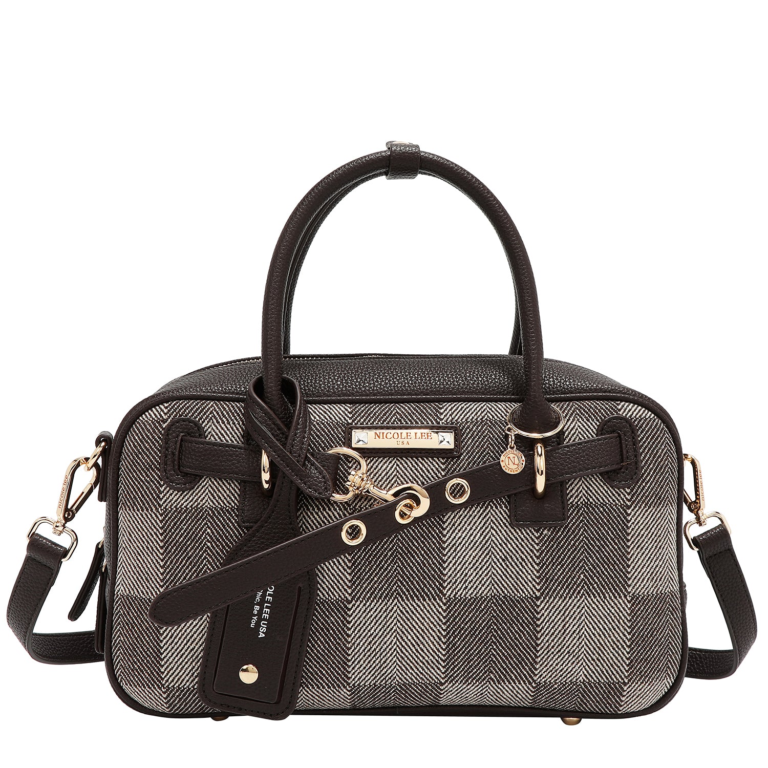 BOLSO BOSTON CHIC CON CUADROS (MARRON)