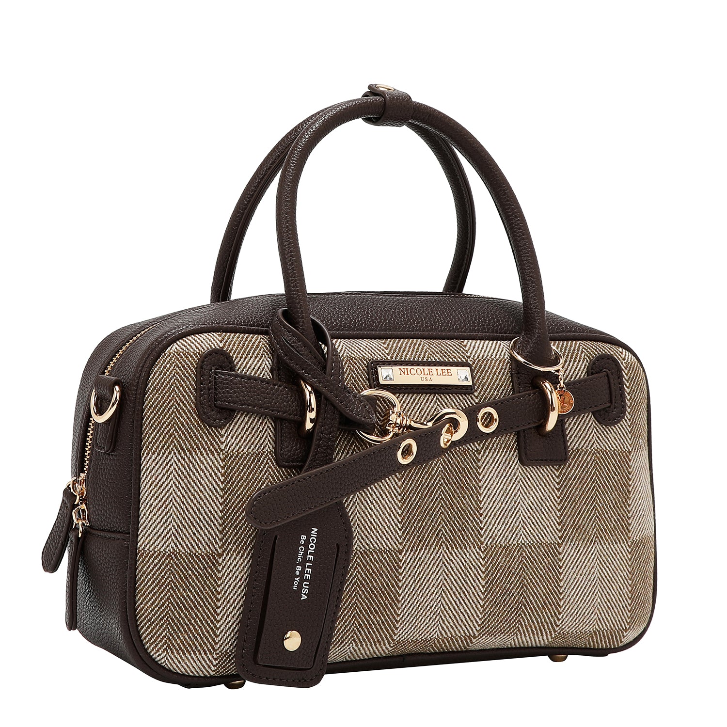 BOLSO BOSTON CHIC CON CUADROS (MARRON CLARO)