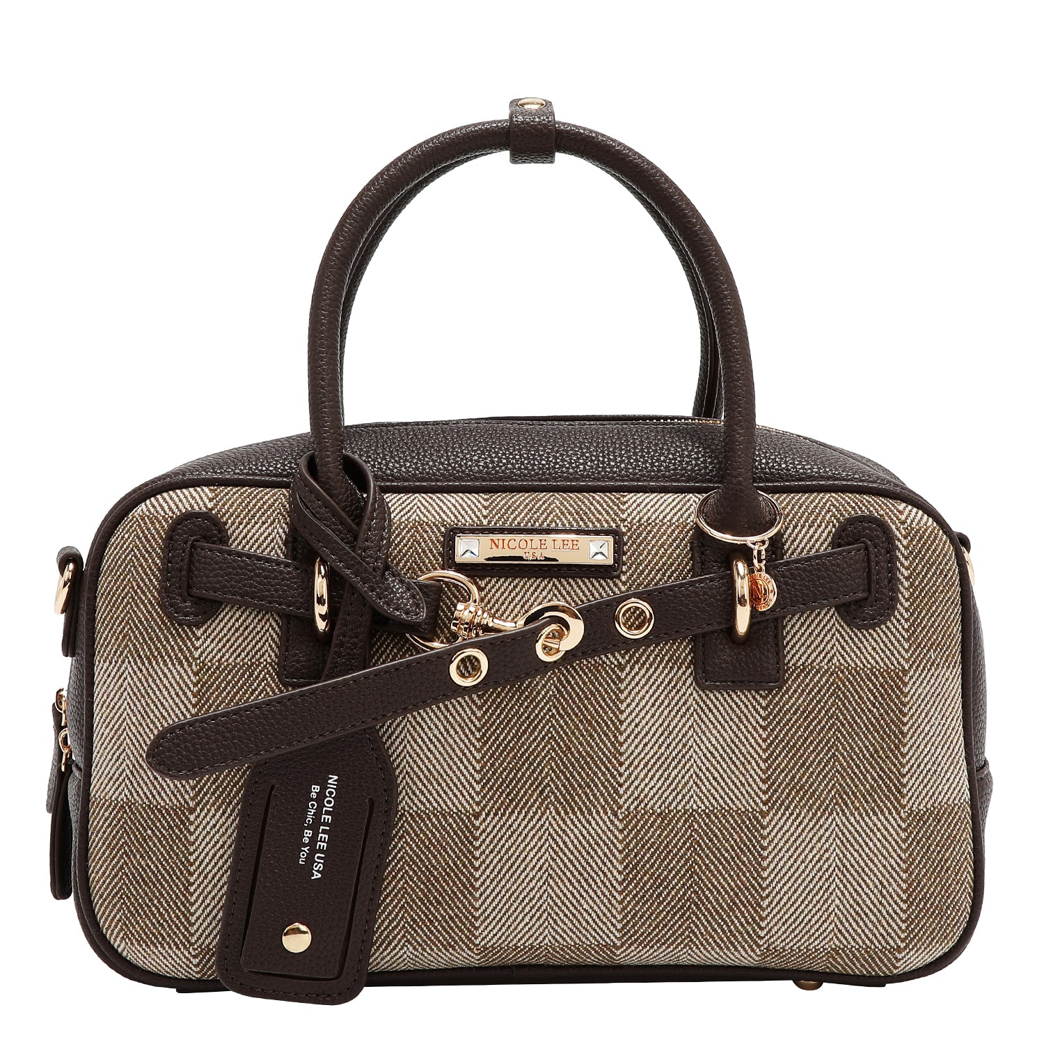 BOLSO BOSTON CHIC CON CUADROS (MARRON CLARO)