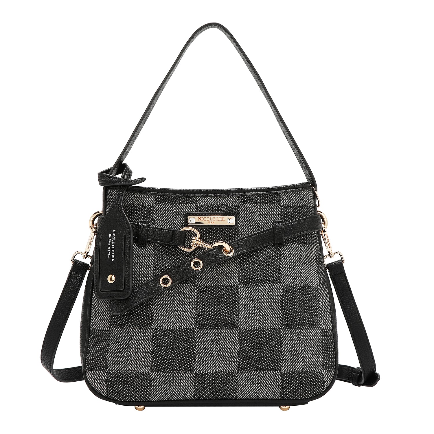 BOLSO HOBO CHIC CON CUADROS (NEGRO)