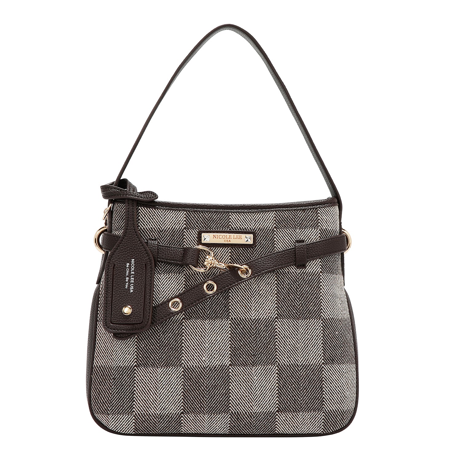 BOLSO HOBO CHIC CON CUADROS (MARRON)