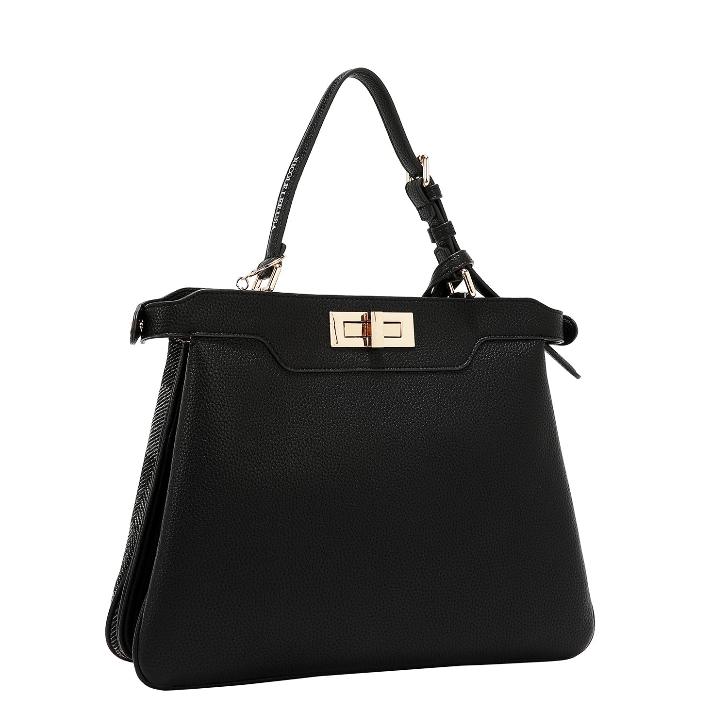 BOLSO DE MANO CHIC CON CUADROS (NEGRO)