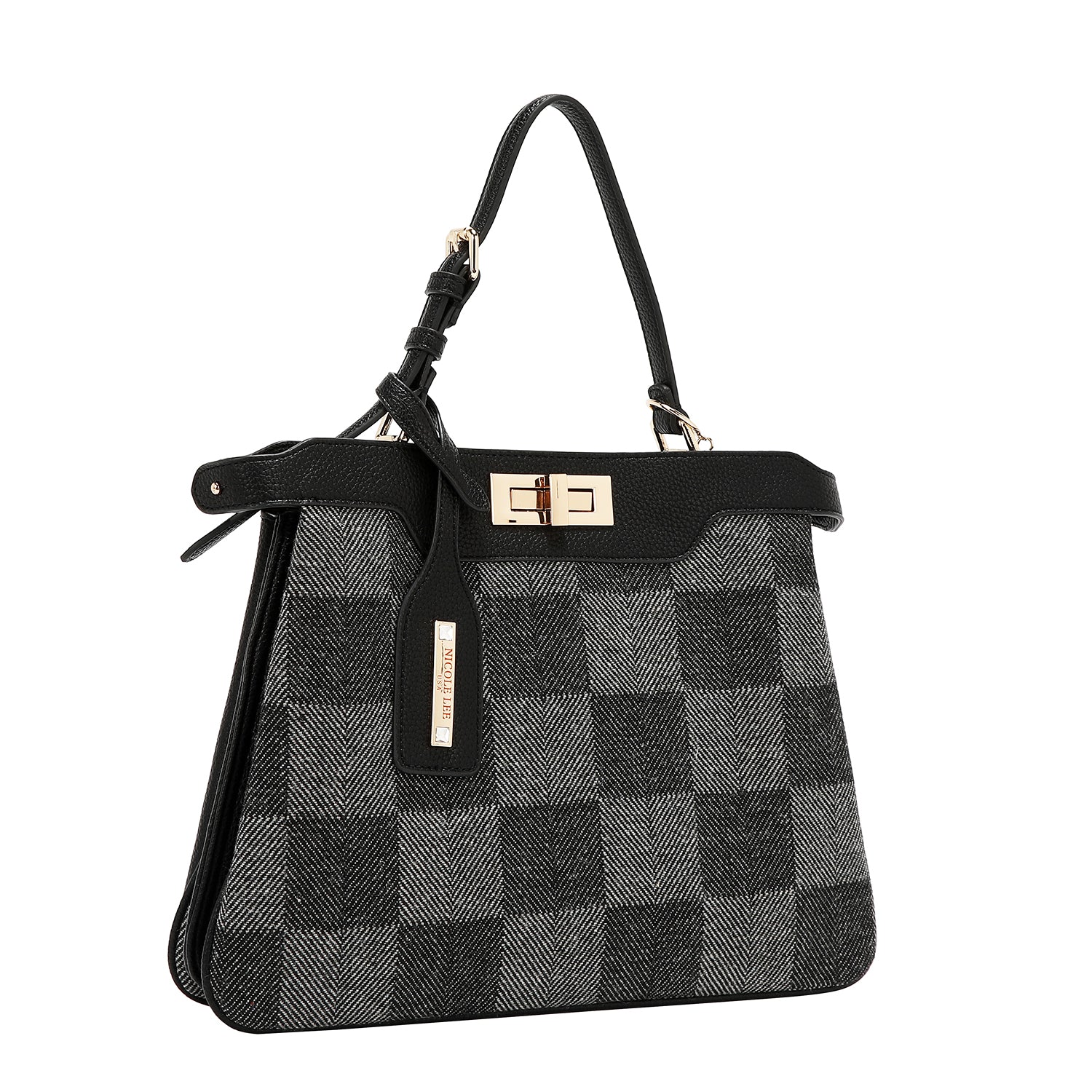 BOLSO DE MANO CHIC CON CUADROS (NEGRO)