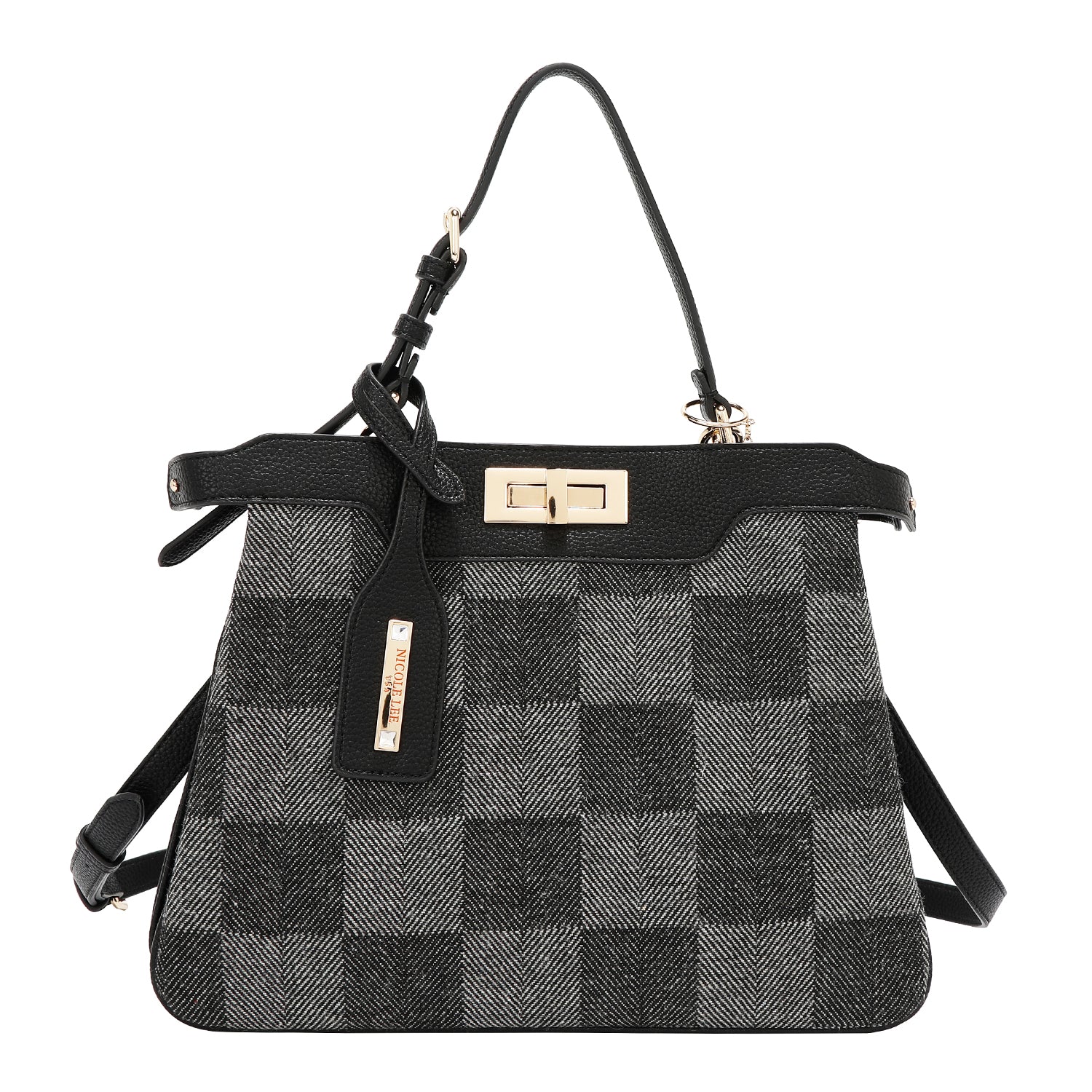 BOLSO DE MANO CHIC CON CUADROS (NEGRO)