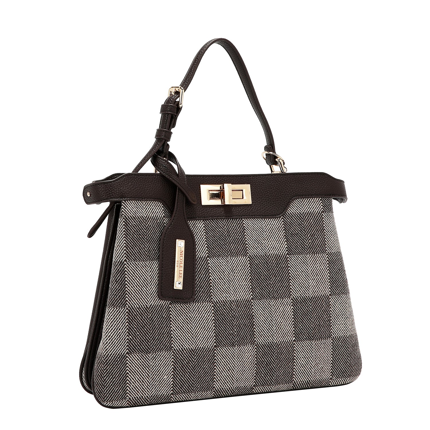 BOLSO DE MANO CHIC CON CUADROS (MARRON)