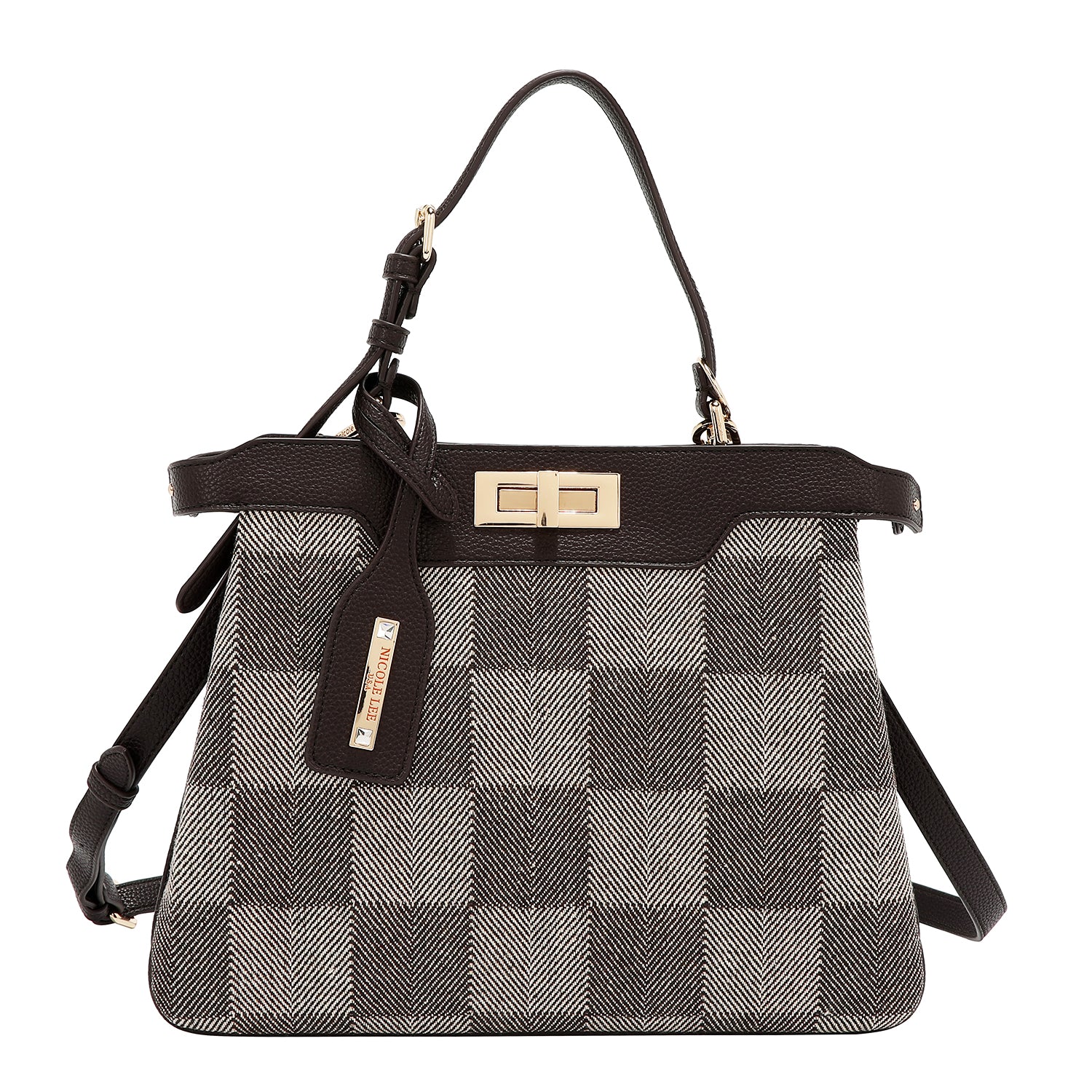 BOLSO DE MANO CHIC CON CUADROS (MARRON)