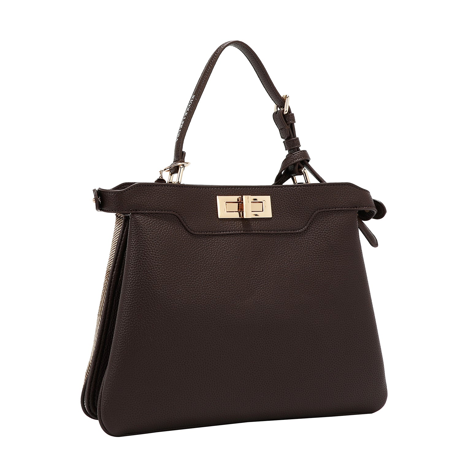 BOLSO DE MANO CHIC CON CUADROS (MARRON CLARO)