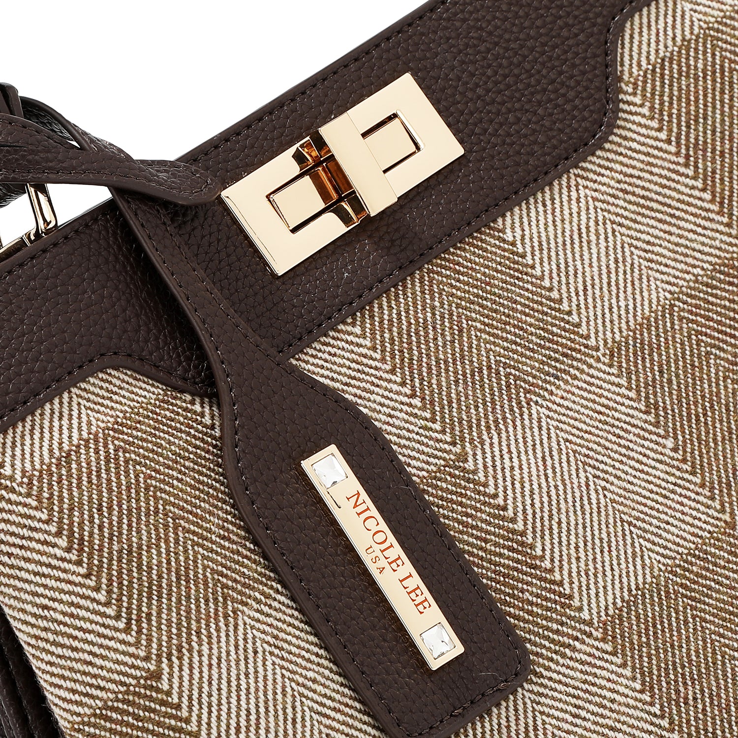 BOLSO DE MANO CHIC CON CUADROS (MARRON CLARO)