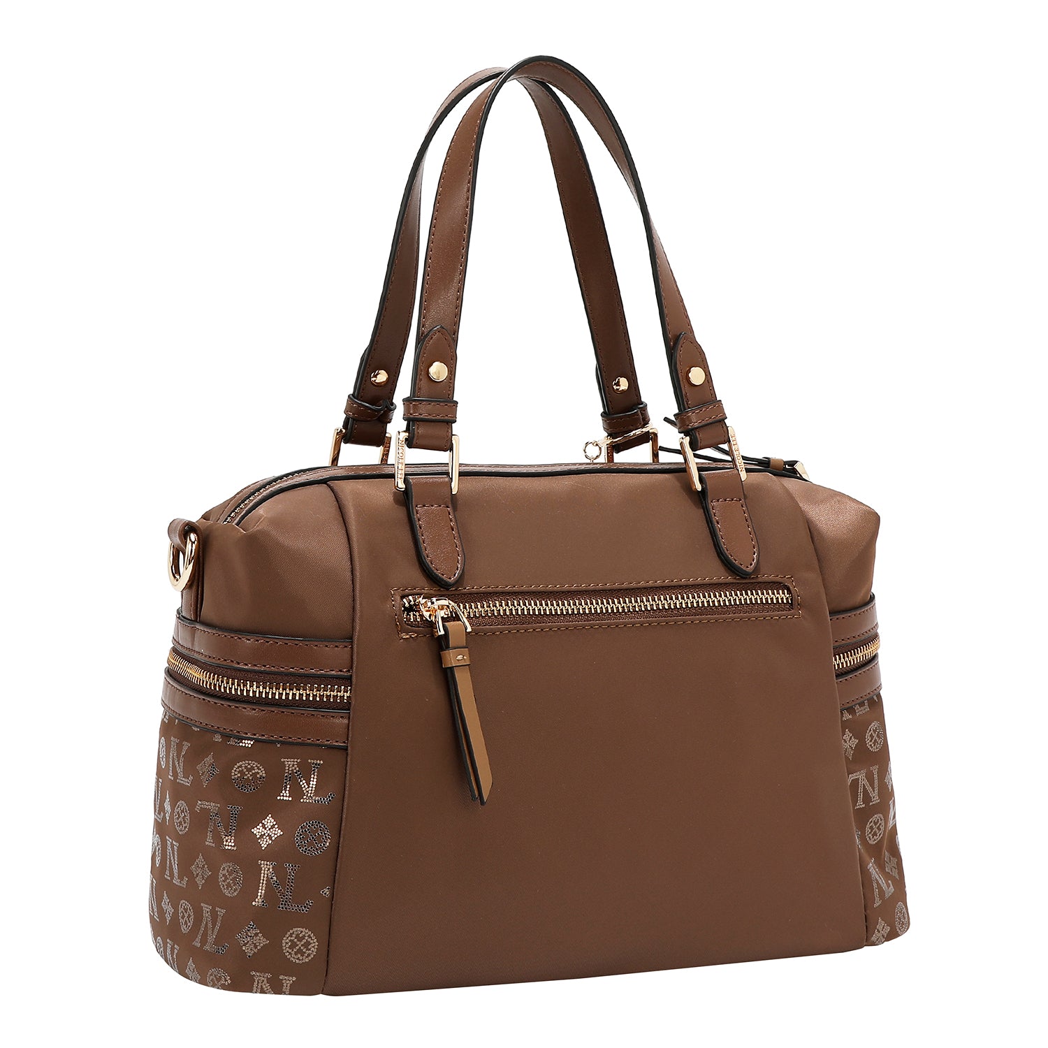 BOLSO SATCHEL CON LOGOTIPO MONOGRAMA (MARRON)