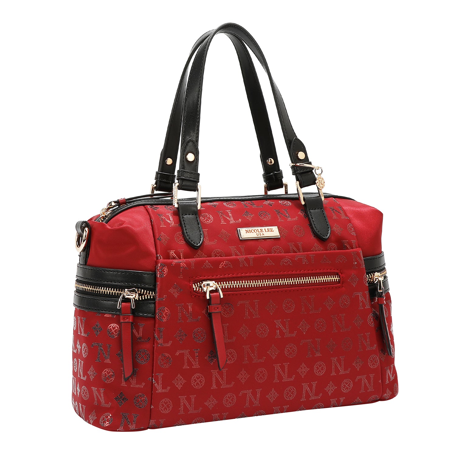 BOLSO SATCHEL CON LOGOTIPO MONOGRAMA (ROJO)