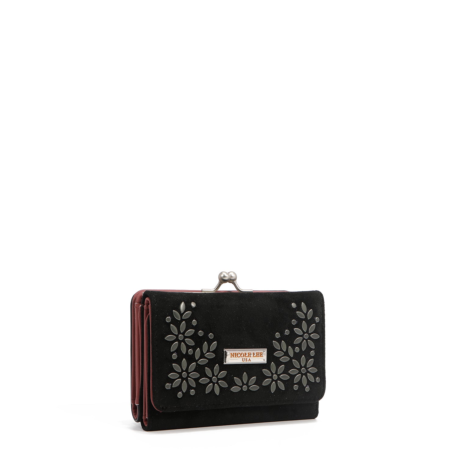 PORTAFOGLIO COMPATTO CON STAMPA FLOREALE FOGLIE (NERO)