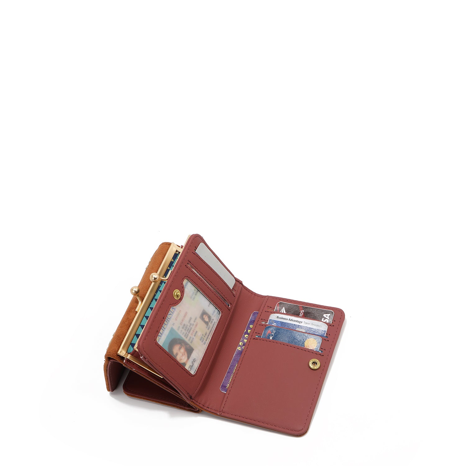 CARTERA COMPACTA CON ESTAMPADO FLORAL DE HOJAS (MARRON)