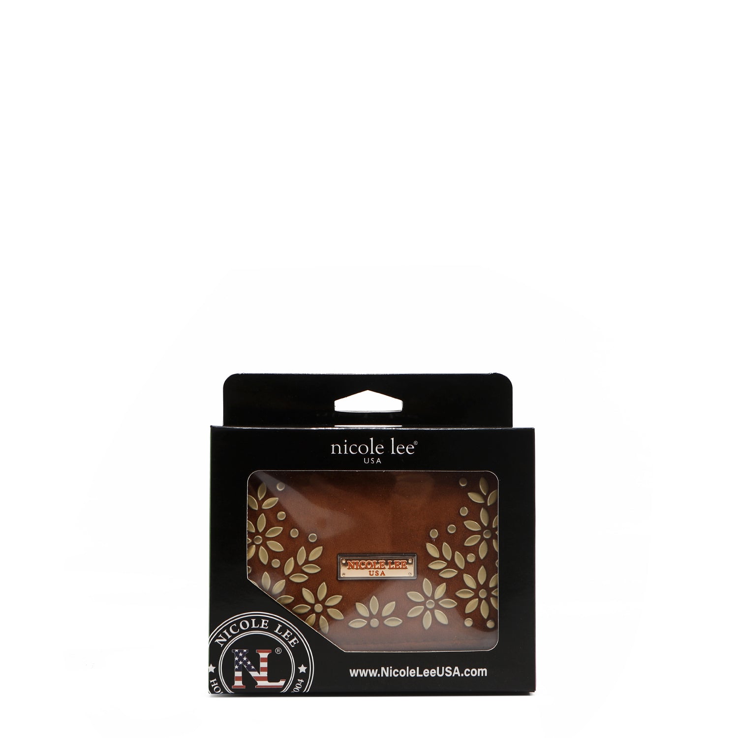 CARTERA COMPACTA CON ESTAMPADO FLORAL DE HOJAS (MARRON)