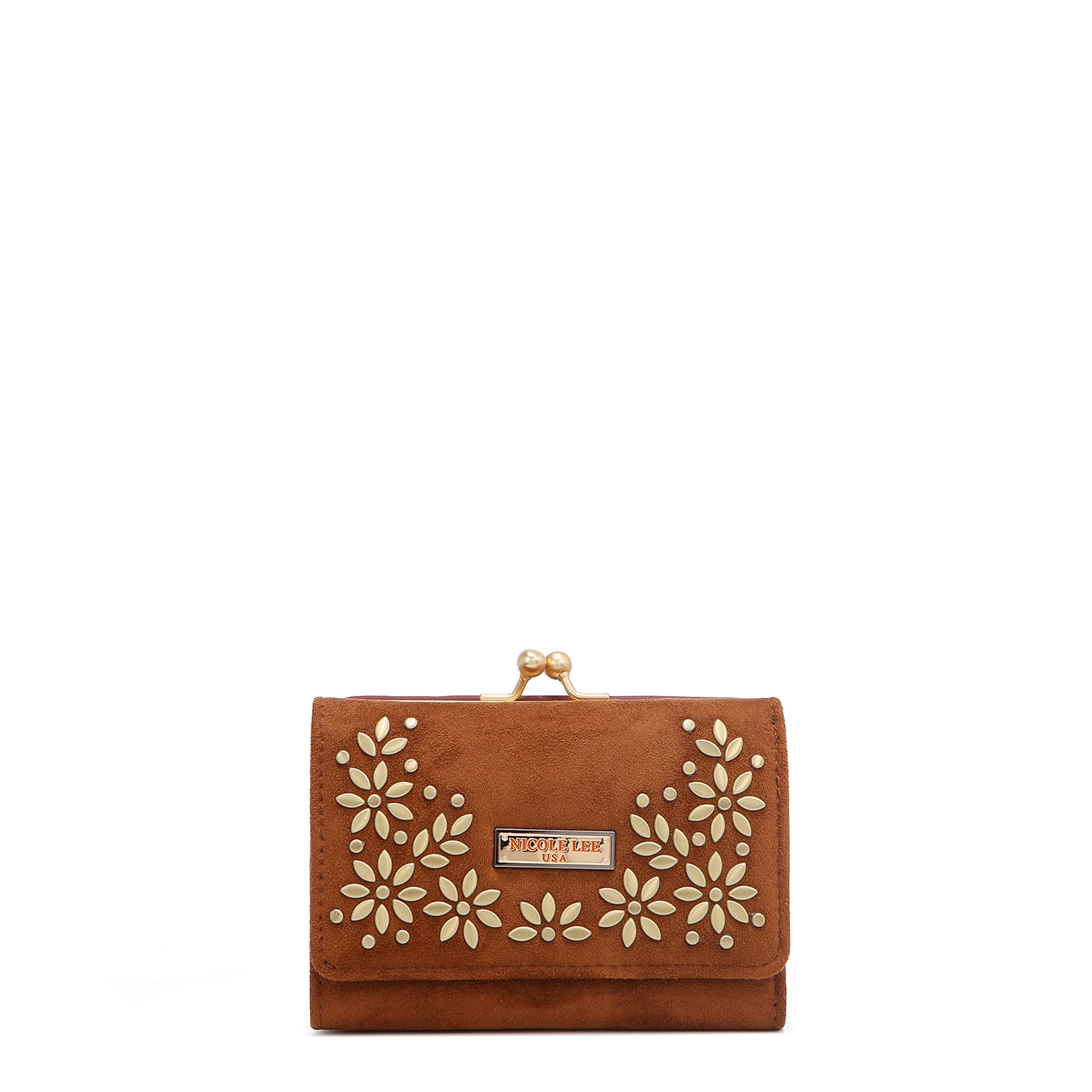 PORTAFOGLIO COMPATTO CON STAMPA FLOREALE FOGLIE (MARRONE)