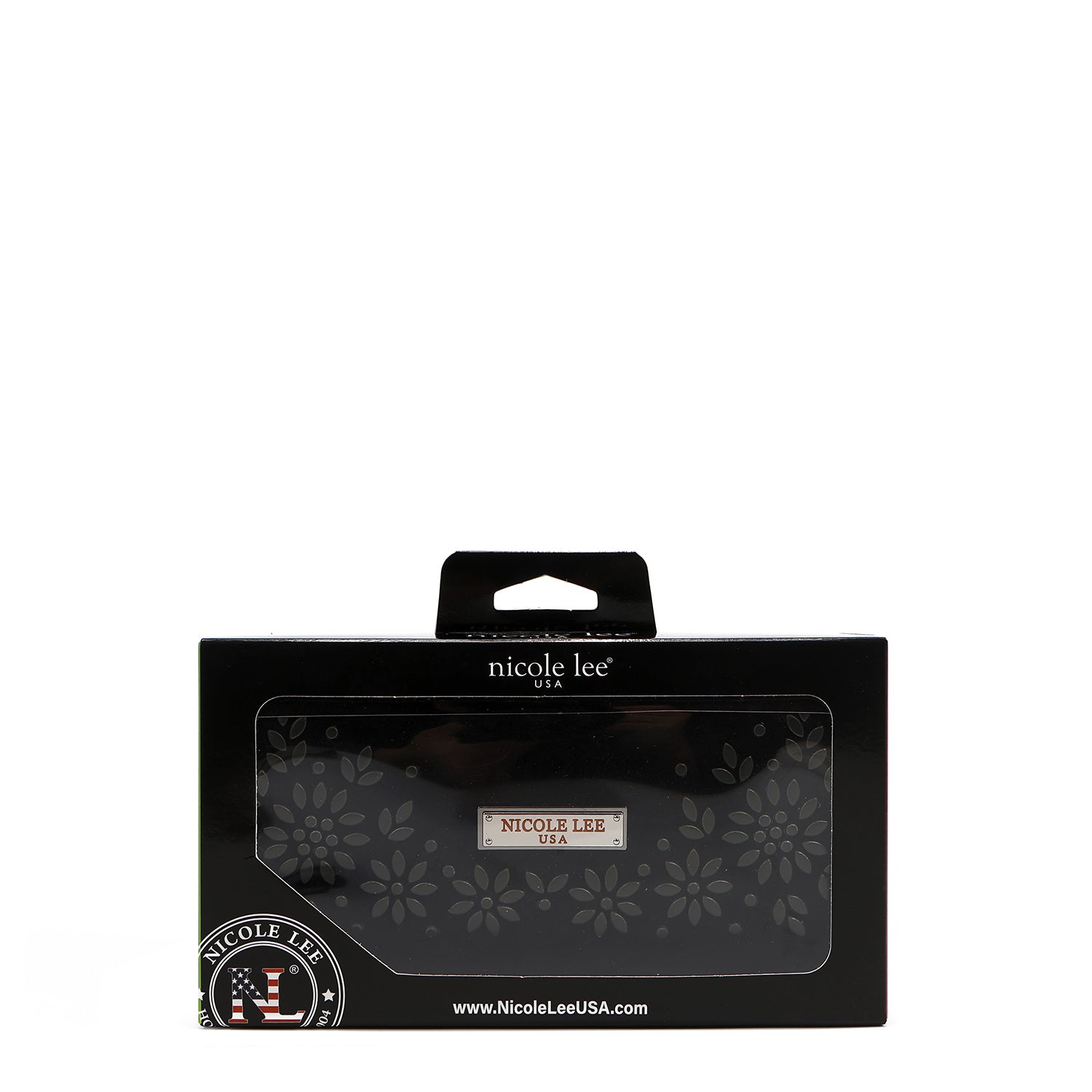 CARTERA LARGA TRIPLE CON DISEÑO FLORAL (NEGRO)