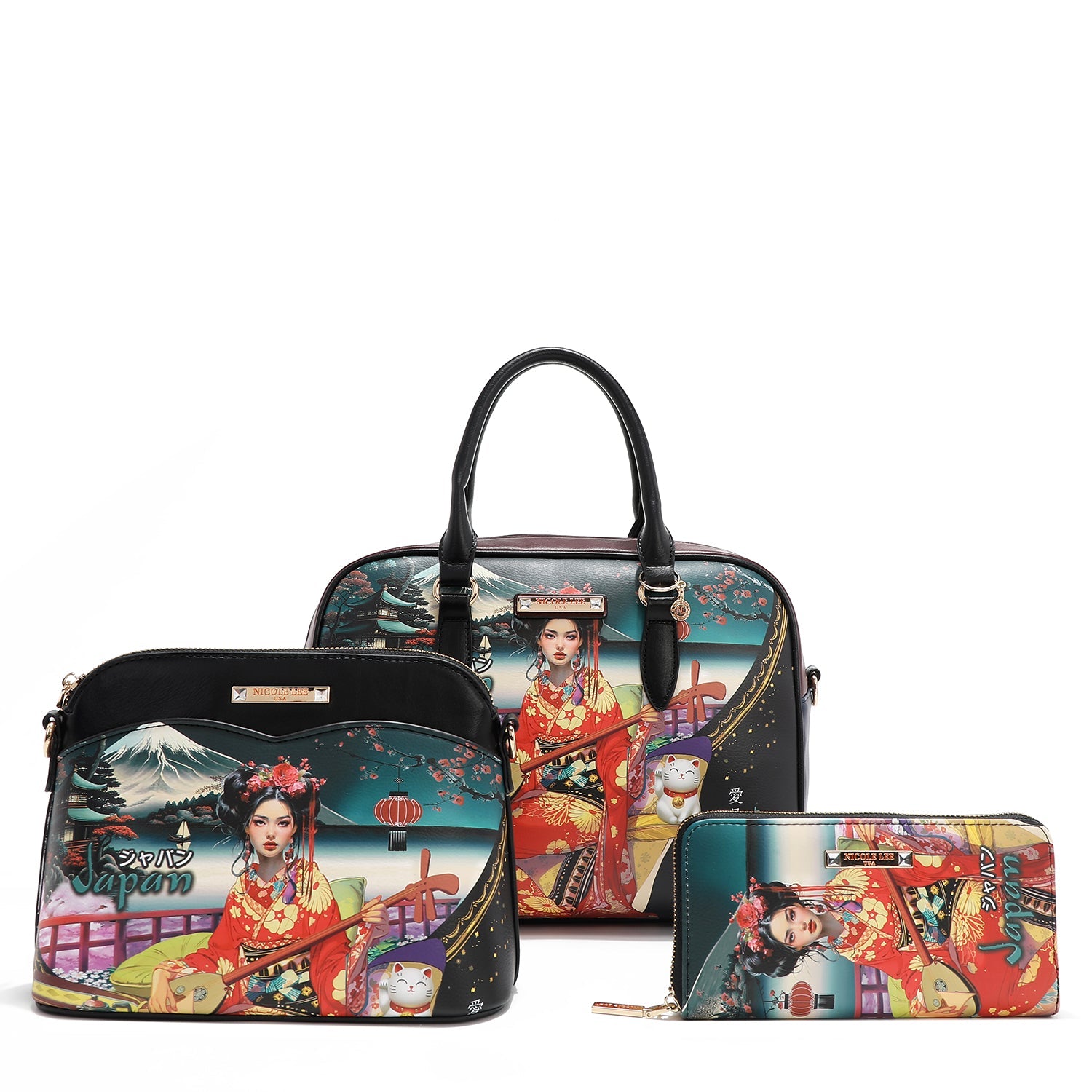Akiko La Belleza 3-in-1 Travel Set with Handbag, Crossbody, Wallet
