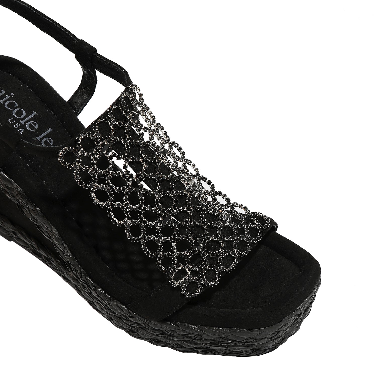 SANDALIA CON PLATAFORMA Y CADENA DE CRISTA (NEGRO)