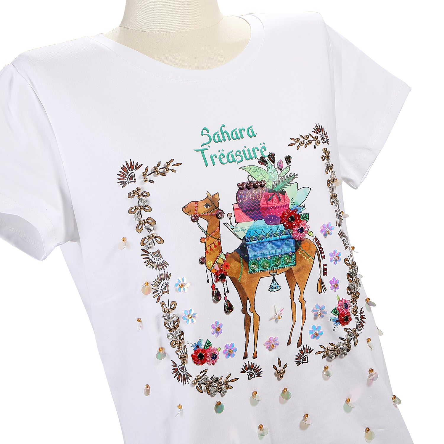 Nicole Lee Fashion T -shirt avec des paillettes blanches (trésor du Sahara)