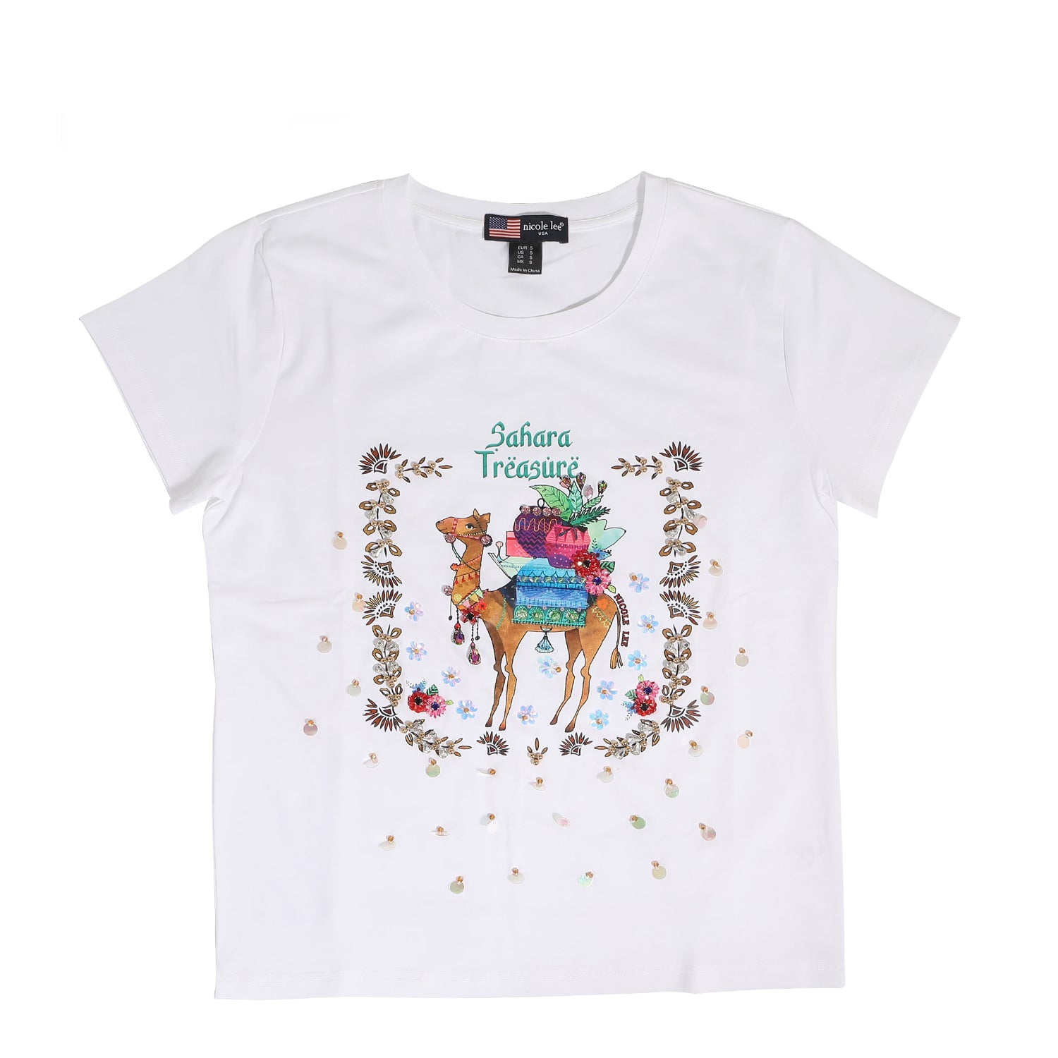 Nicole Lee Fashion T -shirt avec des paillettes blanches (trésor du Sahara)