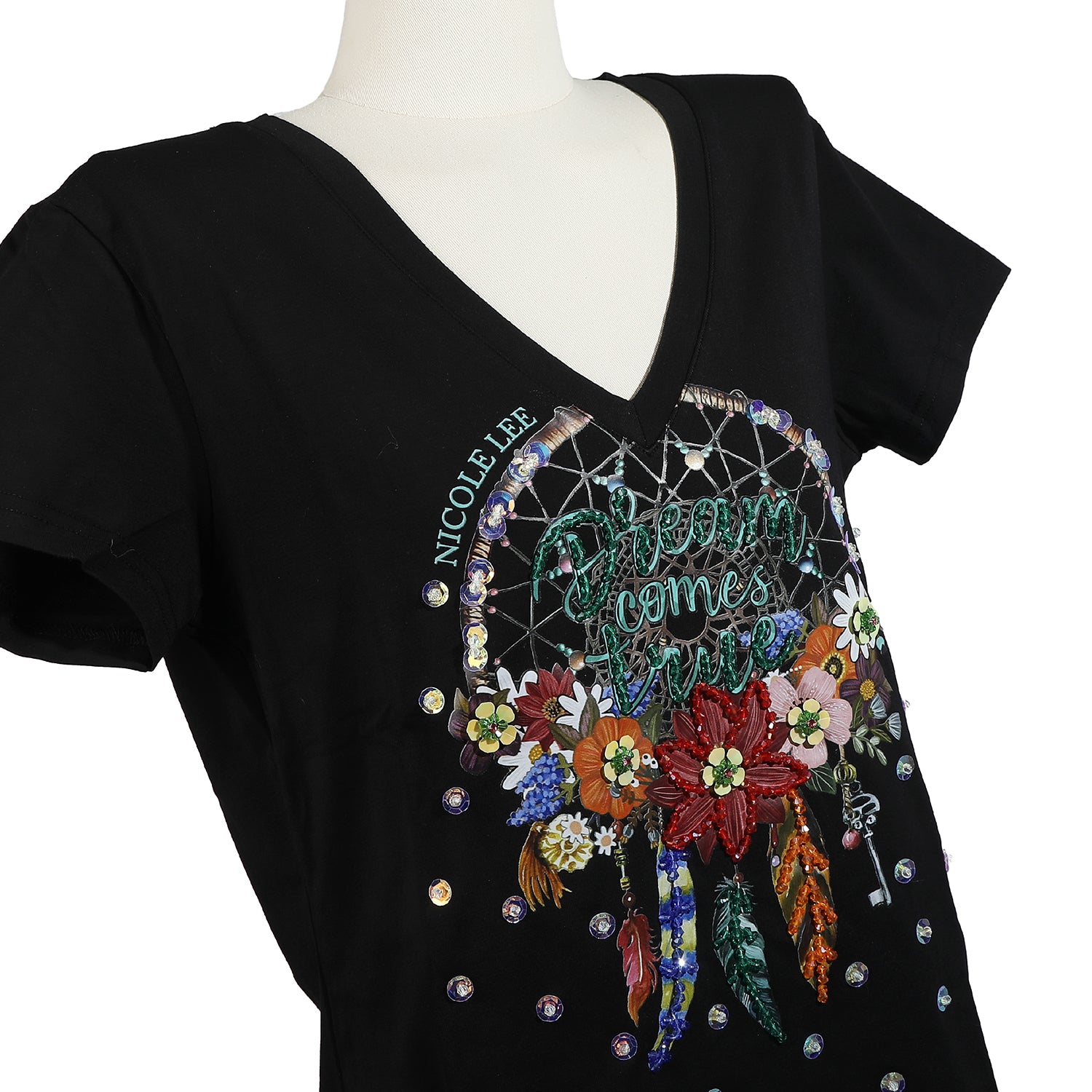 T-SHIRT COL V MODE (<tc>DREAM COMES TRUE</tc> BLANC)