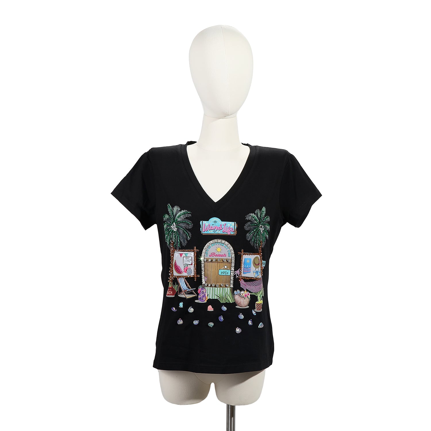 T-SHIRT ALLA MODA CON SCOLLO A V (<tc>SUN & SAND</tc>)