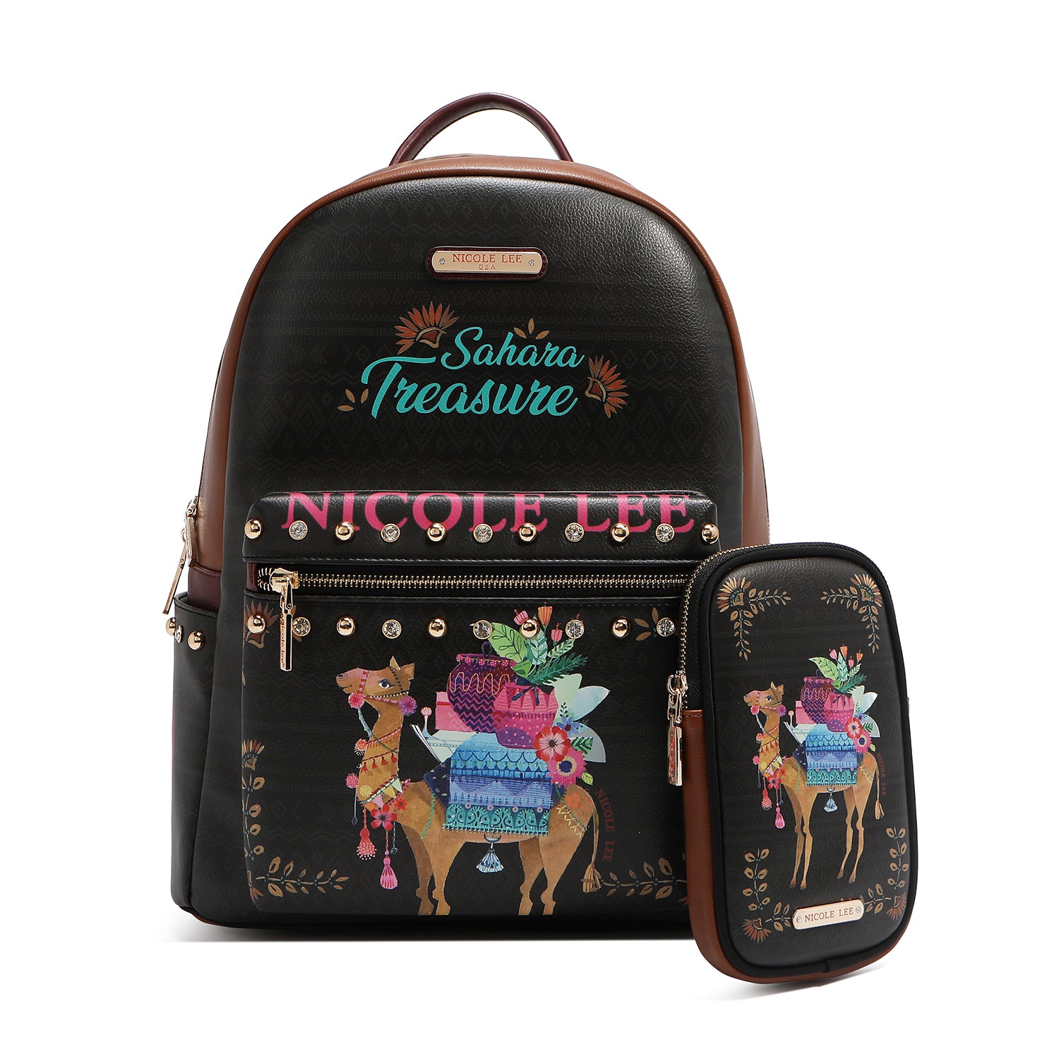 LARGE FASHIONABLE BACKPACK WITH USB CHARGING PORT AND BAG (SAHARA TREASURE)