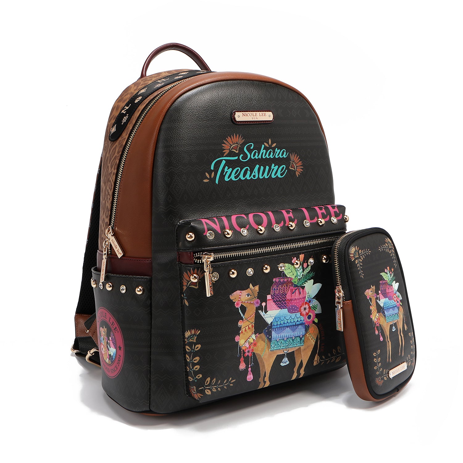 LARGE FASHIONABLE BACKPACK WITH USB CHARGING PORT AND BAG (SAHARA TREASURE)