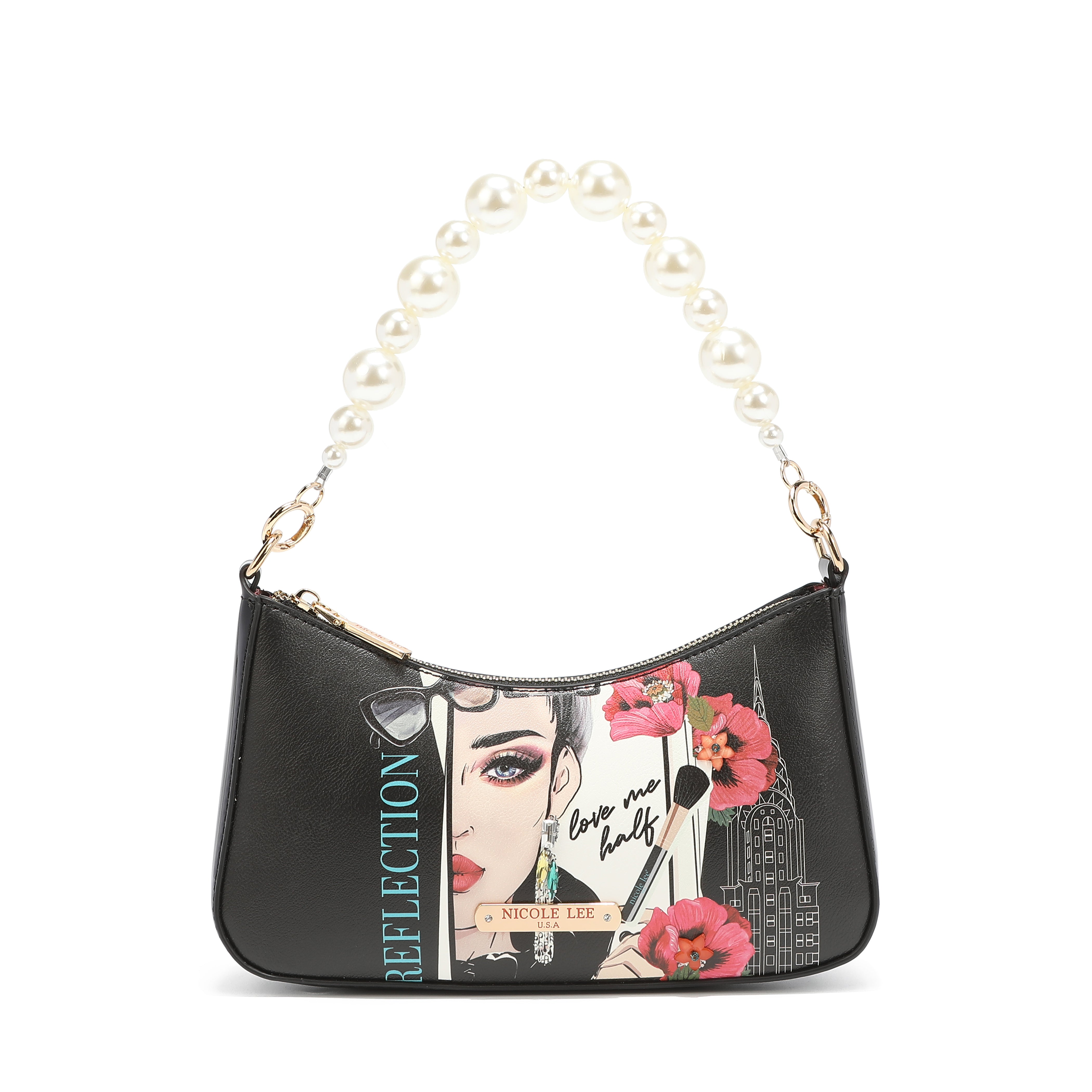 Bolsa de ombro com alça de pérola