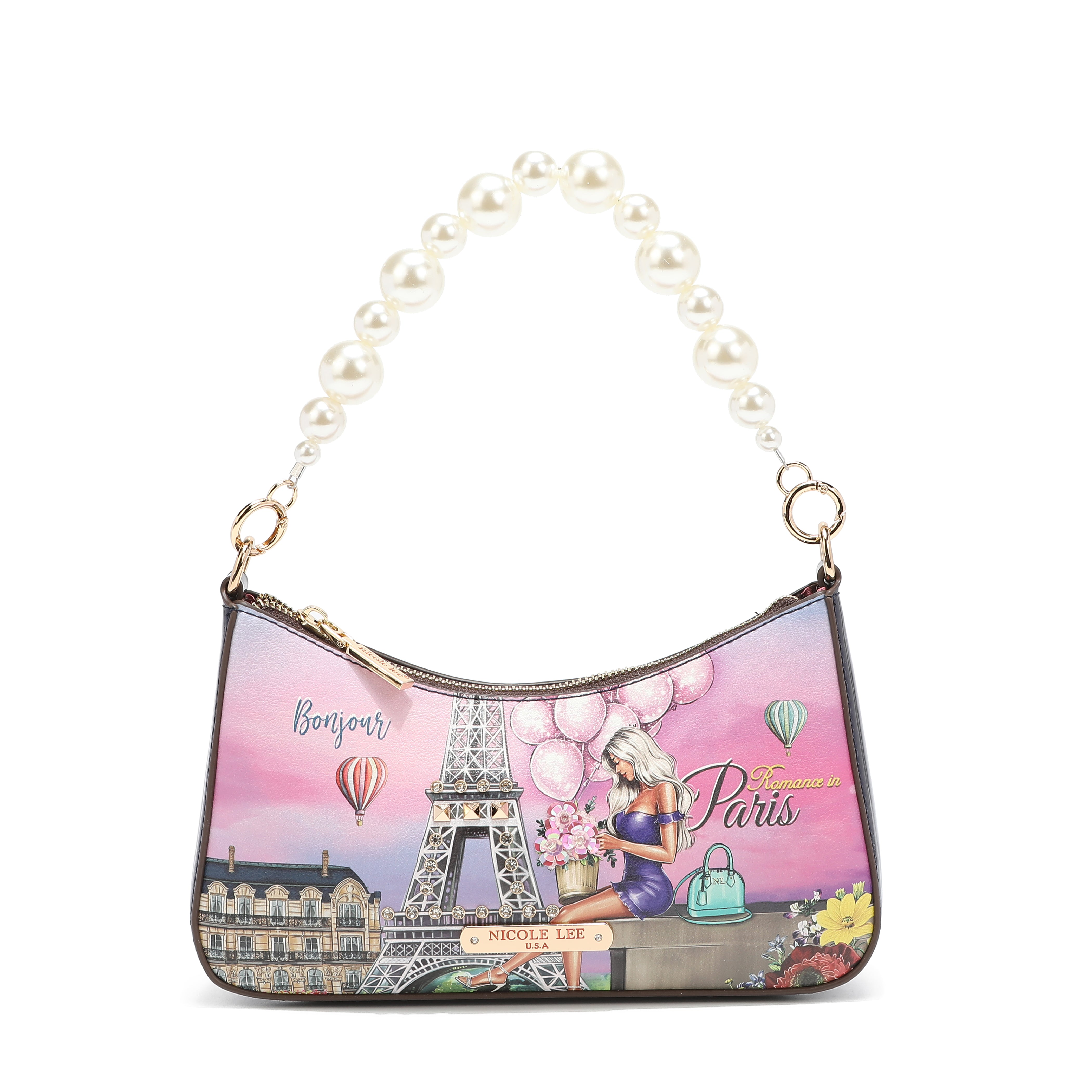 Bolsa de ombro com alça de pérola