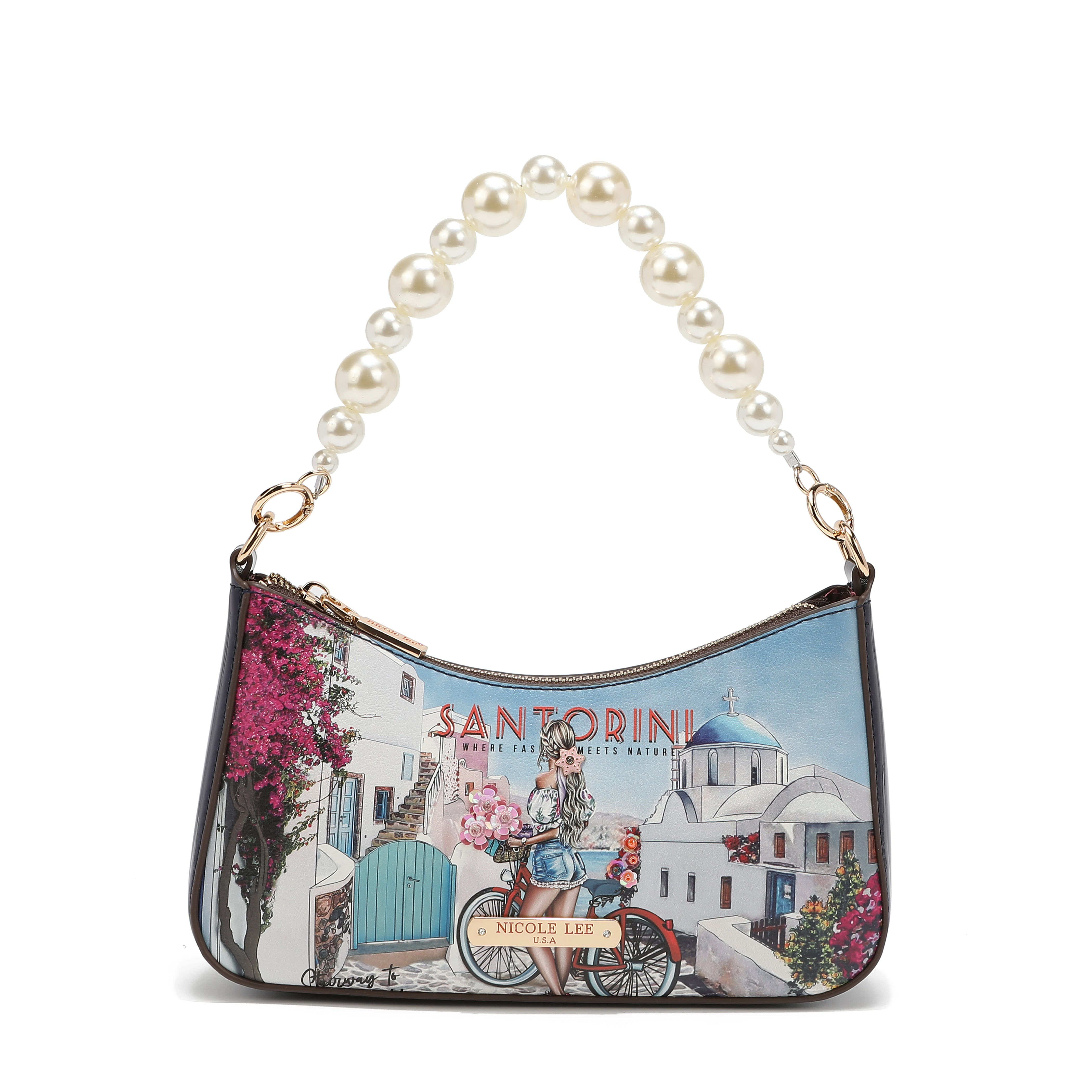 Bolsa de ombro com alça de pérola