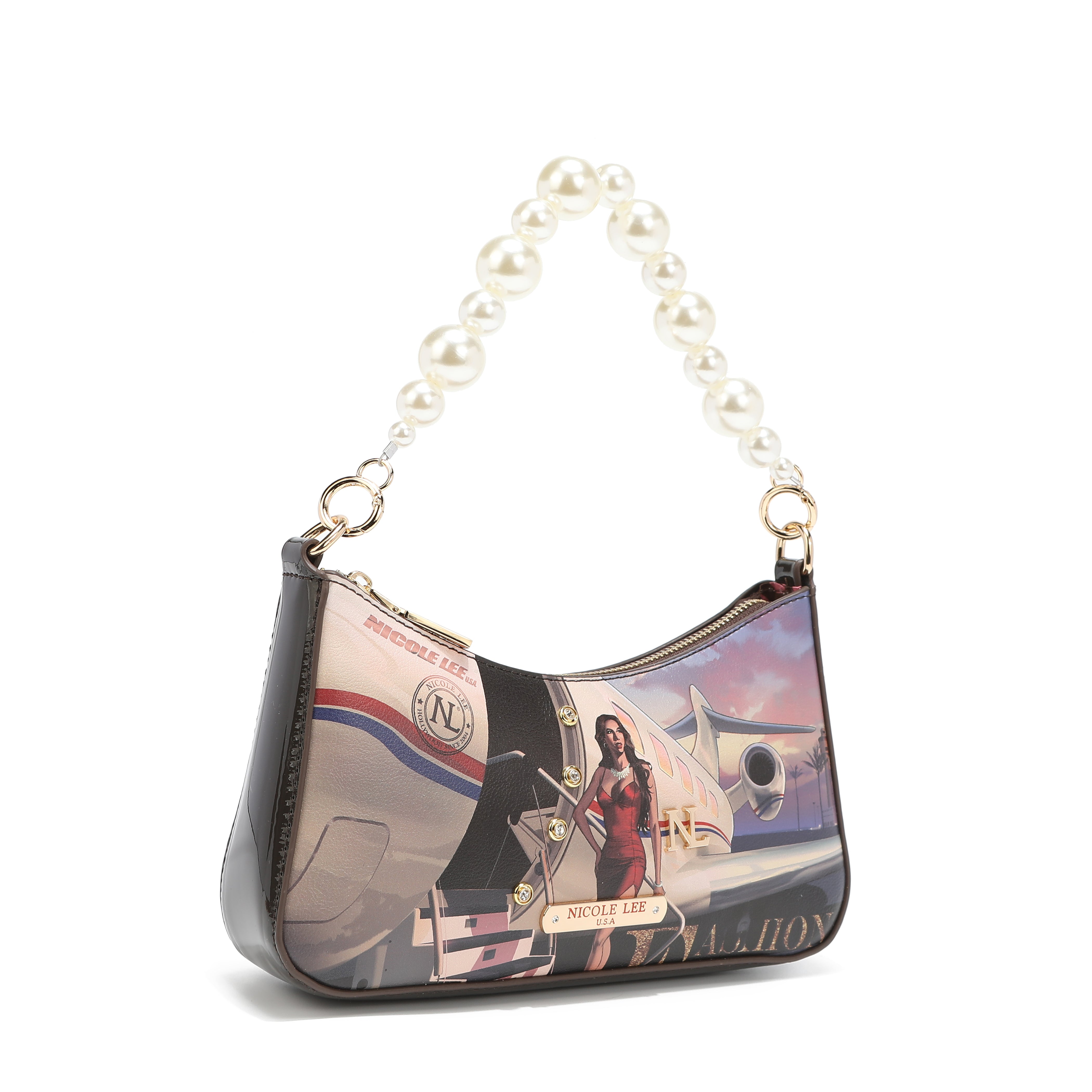 Bolsa de ombro com alça de pérola