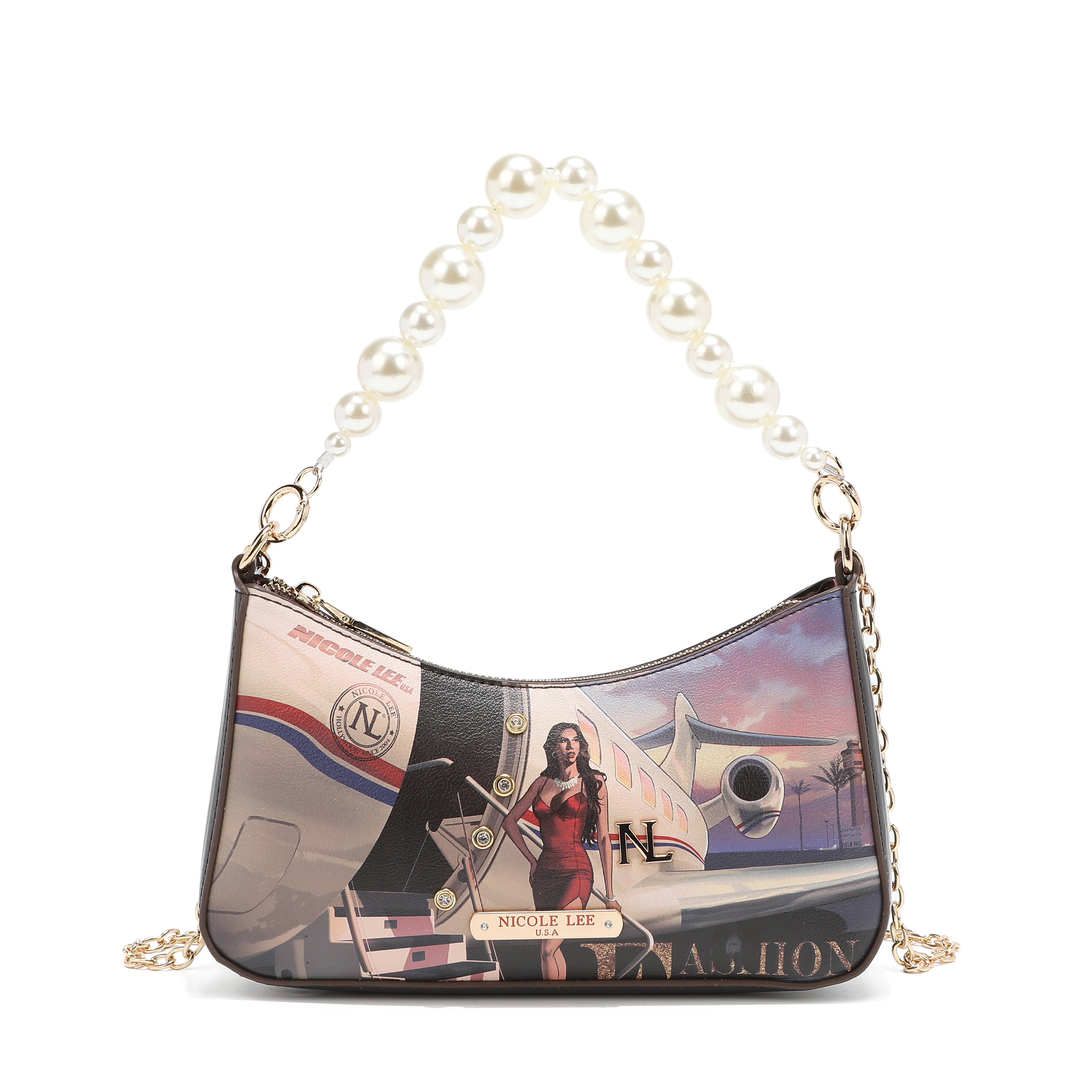 Bolsa de ombro com alça de pérola