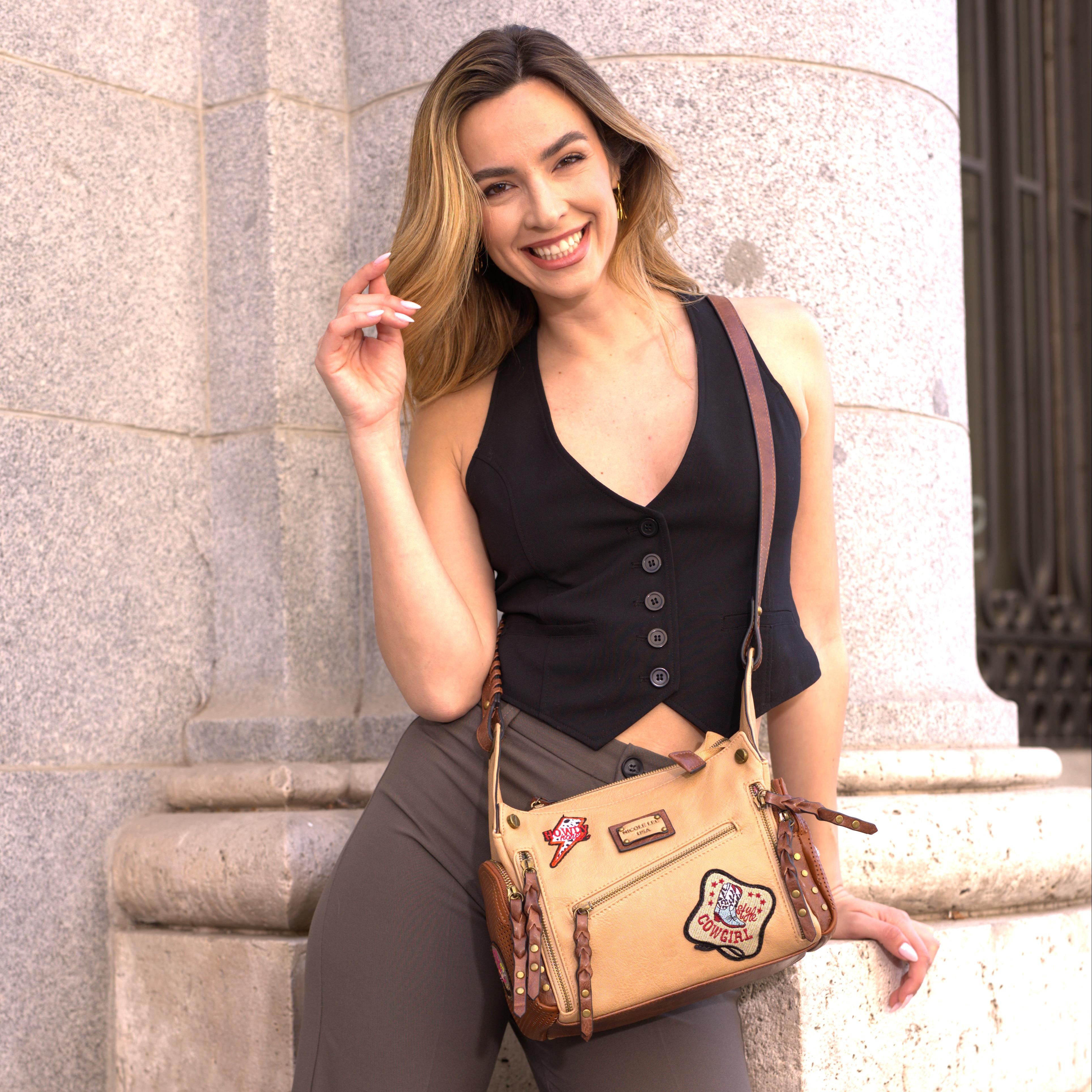 BOLSO MENSAJERO VINTAGE CON PARCHE (MARRON)