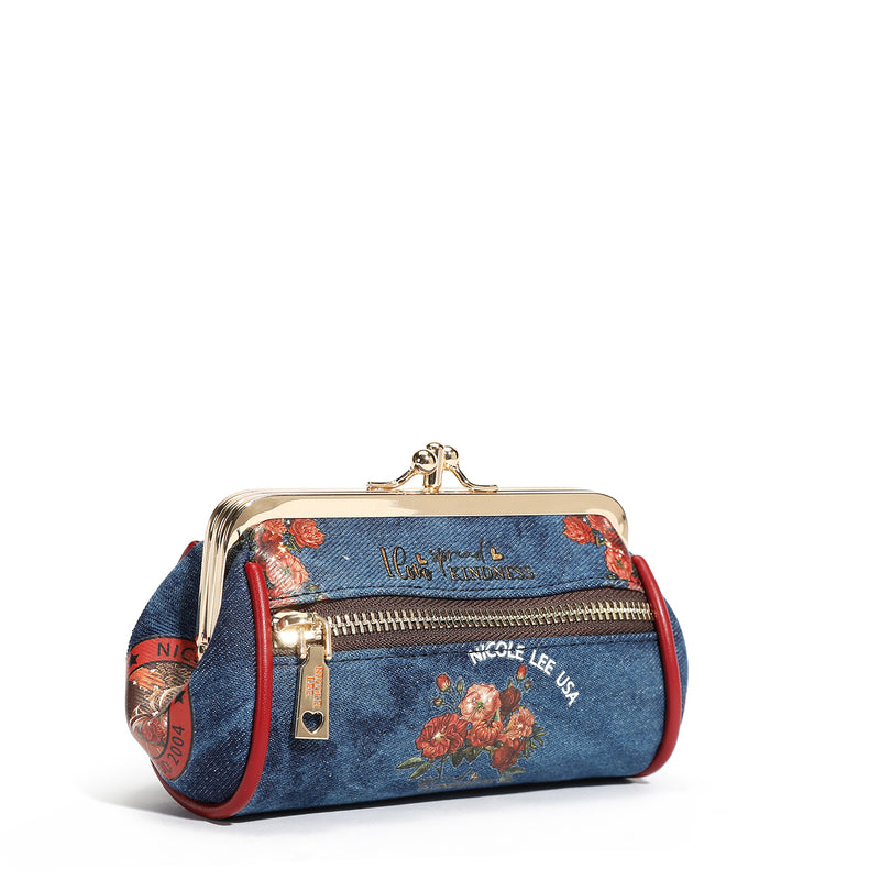 MINI PORTE-MONNAIE AVEC FERMOIR ET SANGLE EN DENIM (<tc>BLIND DATE</tc> )