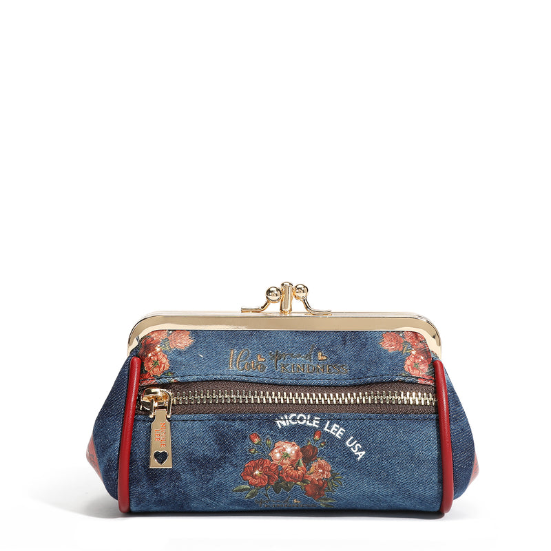 MINI PORTE-MONNAIE AVEC FERMOIR ET SANGLE EN DENIM (<tc>BLIND DATE</tc> )