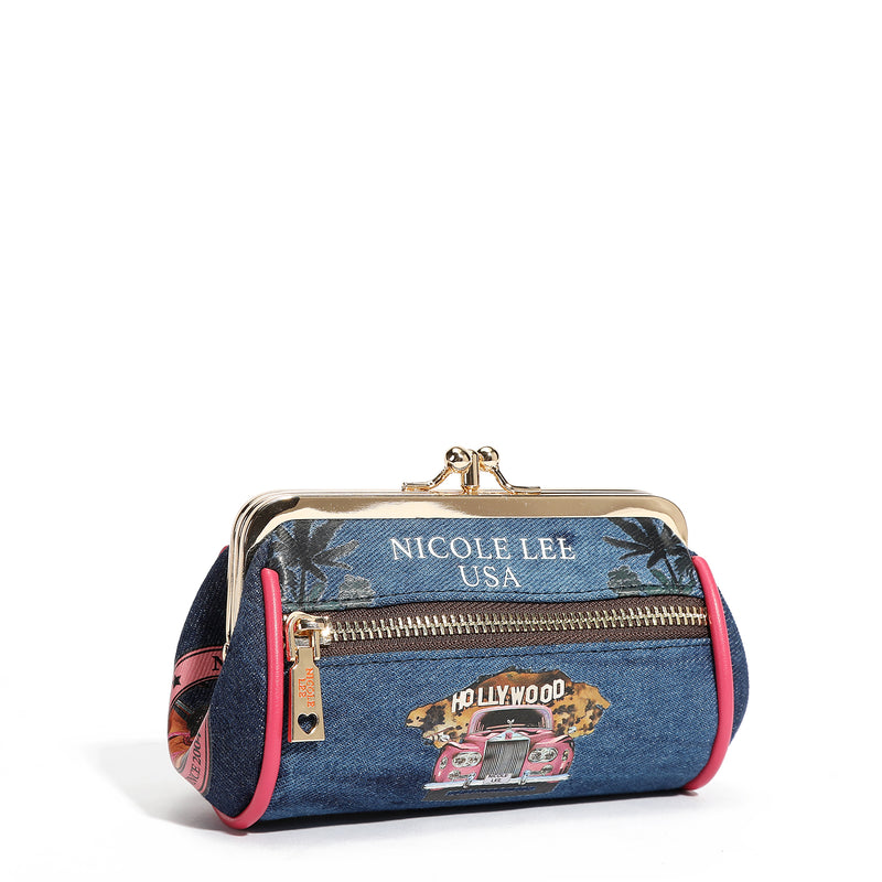 MINI PORTE-MONNAIE AVEC FERMOIR ET SANGLE EN DENIM (<tc>HOLLYWOOD DRIVE</tc> )