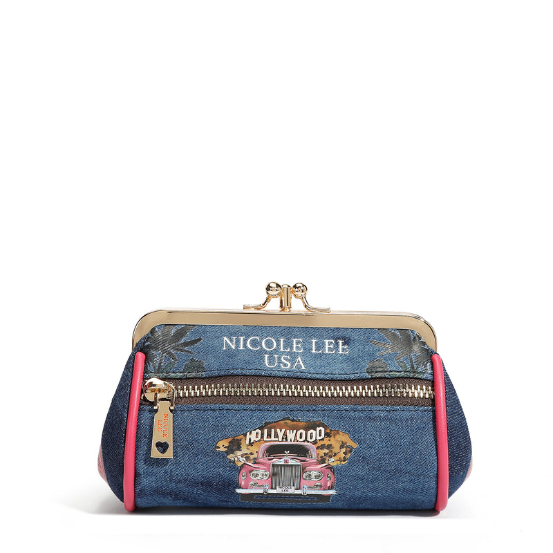 MINI PORTE-MONNAIE AVEC FERMOIR ET SANGLE EN DENIM (<tc>HOLLYWOOD DRIVE</tc> )