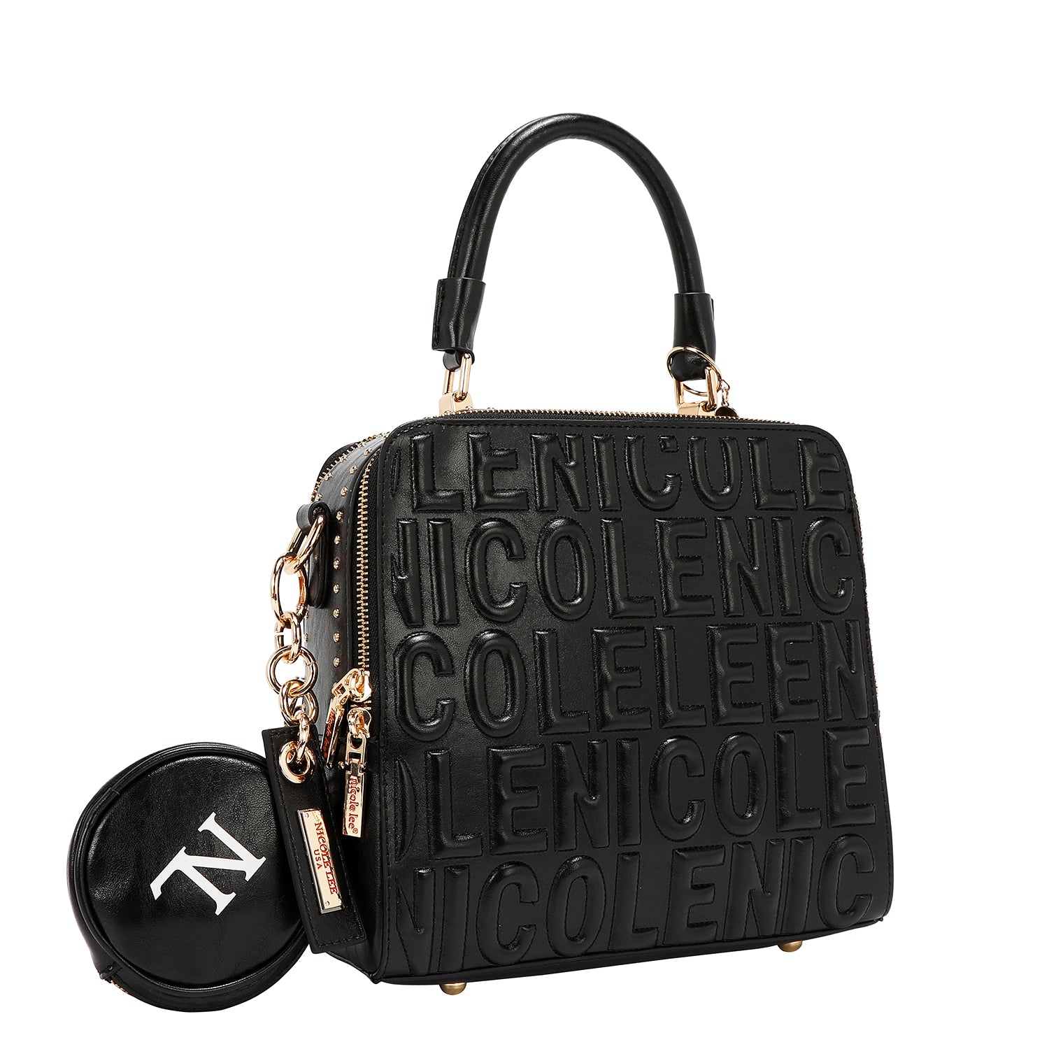 SQUARE HANDBAG WITH EMBOSSED LOGO (BLACK)