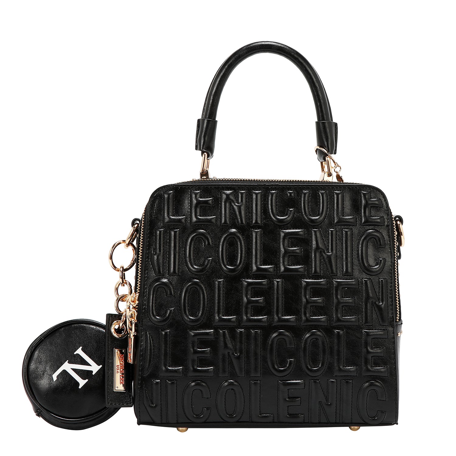 SQUARE HANDBAG WITH EMBOSSED LOGO (BLACK)