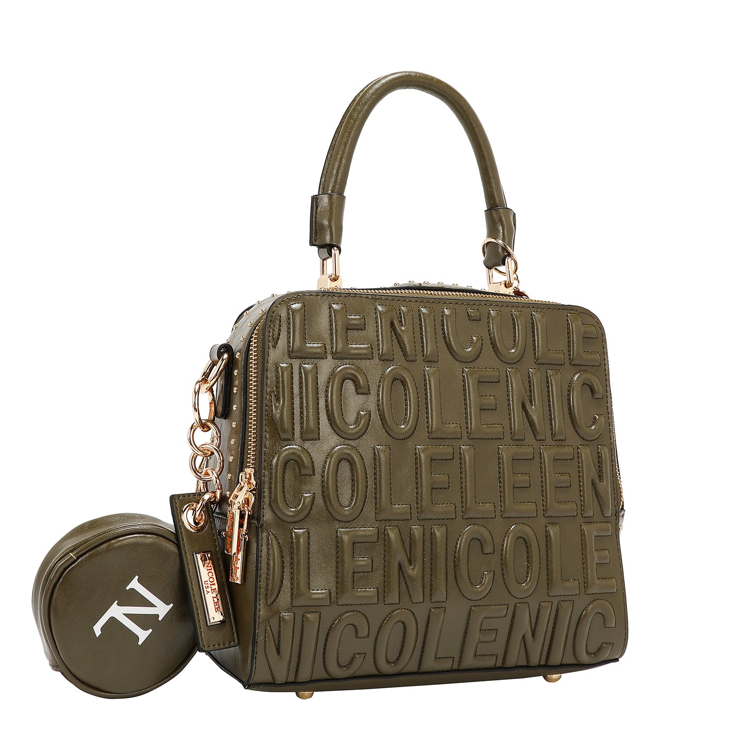 SQUARE HANDBAG WITH EMBOSSED LOGO (OLIVE)